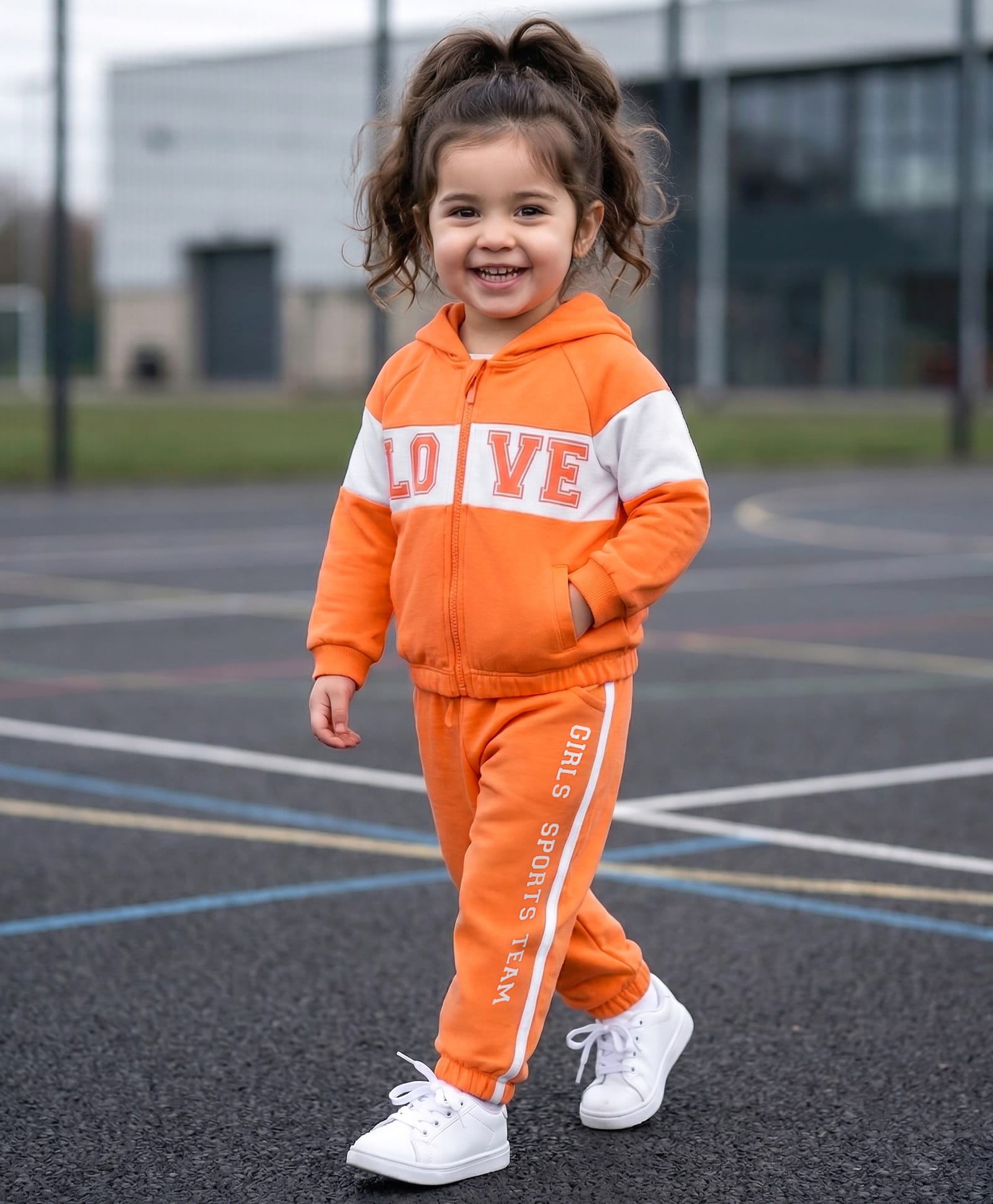 Babyhug Terry Knit Full Sleeves Hooded Sweatjacket & Lounge Pant Set With Love Print - Orange-image-36