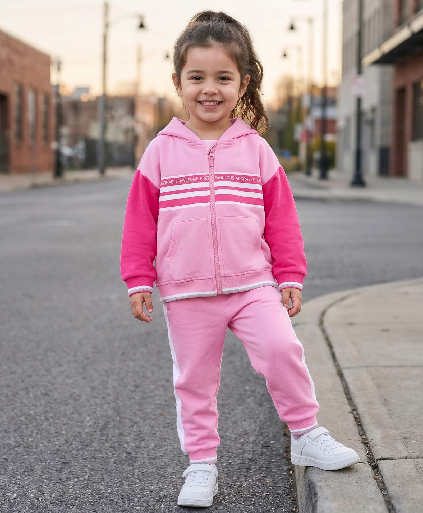 Babyhug Terry Knit Full Sleeves Hooded Top & Joggers Set With Text Print - Pink-image-23