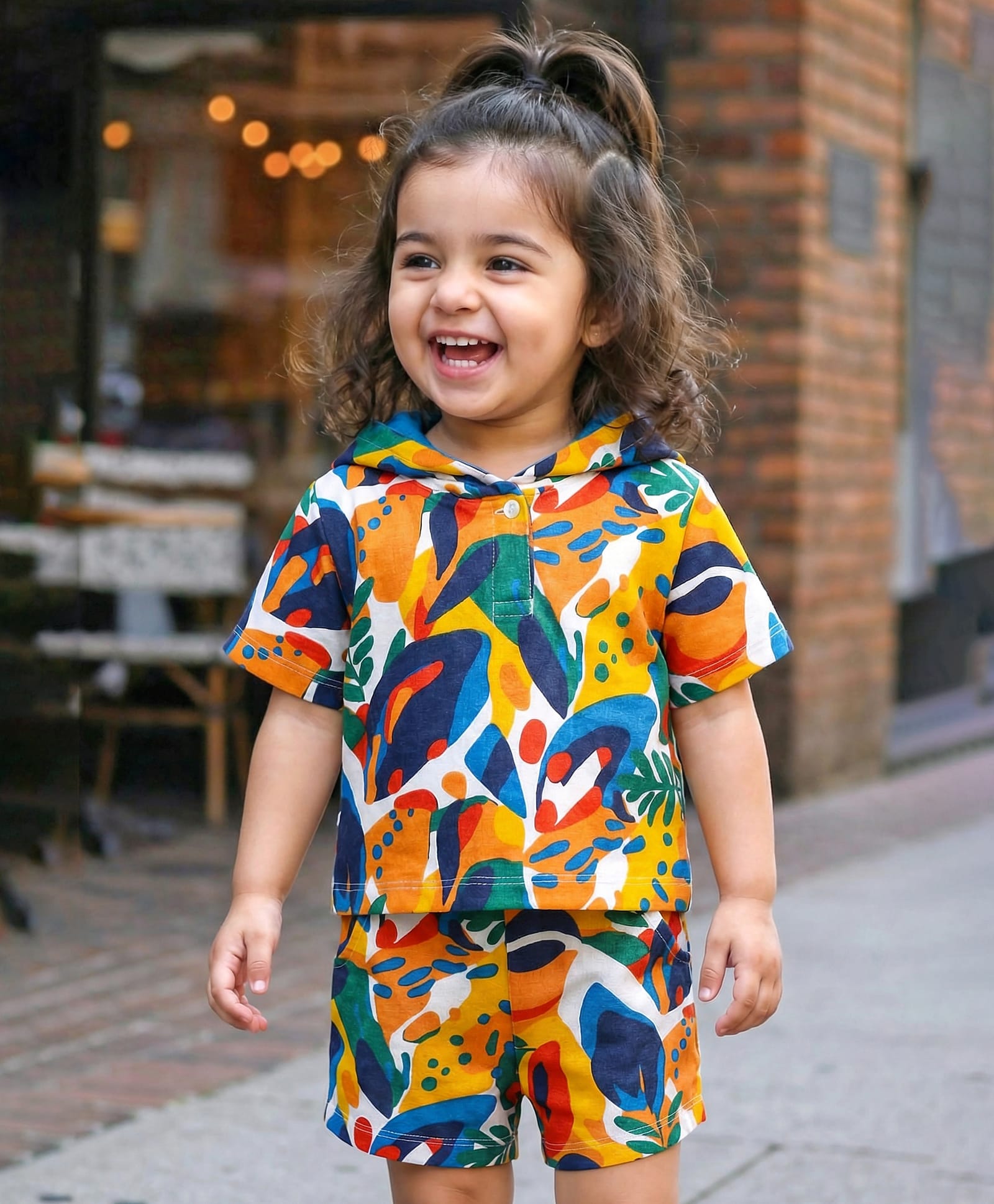 Babyhug Terry Knit Half Sleeves Co-ords Hooded Sweatshirt & Shorts Set with Tropical Theme Print - Multicolor-image-34