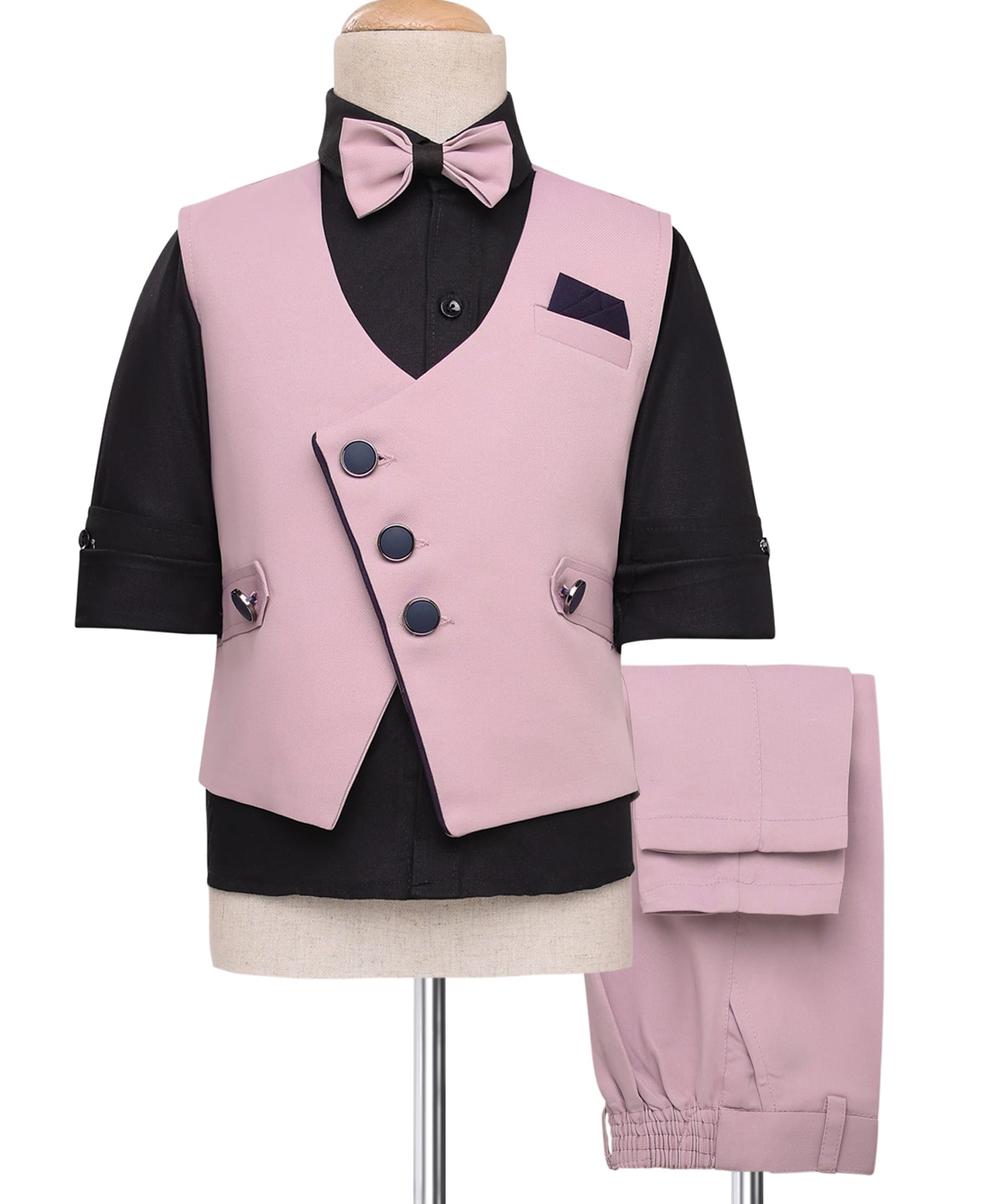 Rikidoos Full Sleeves Solid 3 Piece Party Suit With Bow Set - Black & Light Purple-picture-44