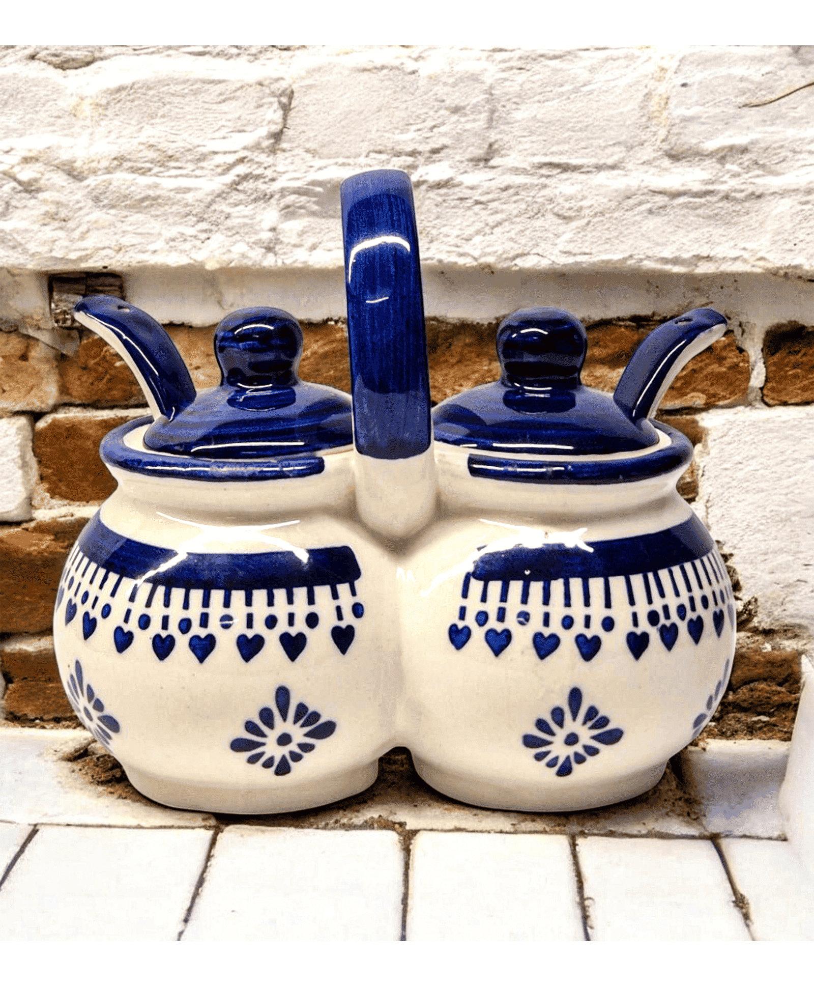 VOIDROP Traditional Ceramic Spice Jar Condiment Set 200 ml with Lids, Handles & Spoons (Blue)-picture-44