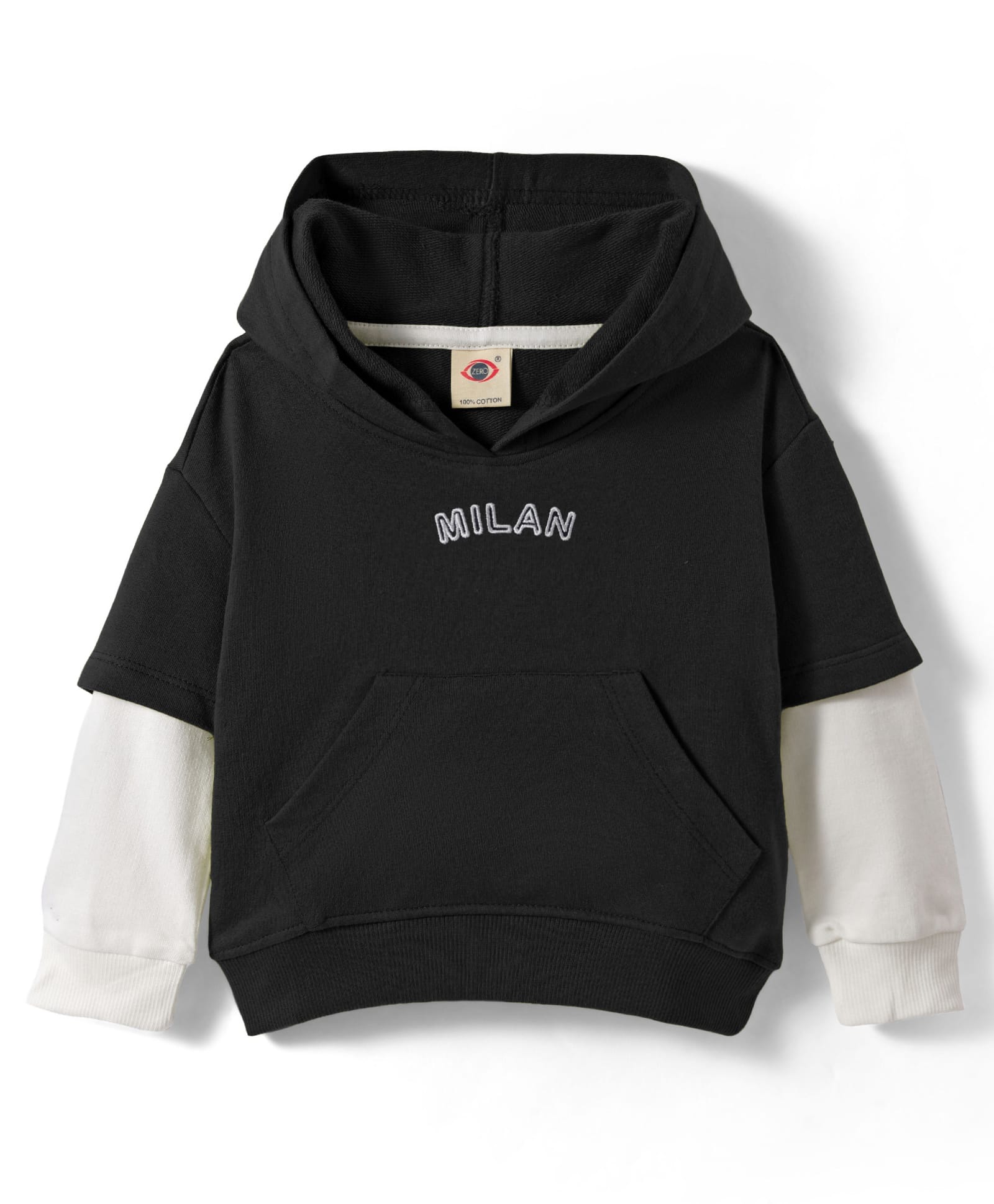 Zero Looper Knit Full Doctor Sleeves Drop Shoulder Hooded Sweatshirt with Milan Embroidery & Kangaroo Pocket - Charcoal Grey & Light Grey-picture-49