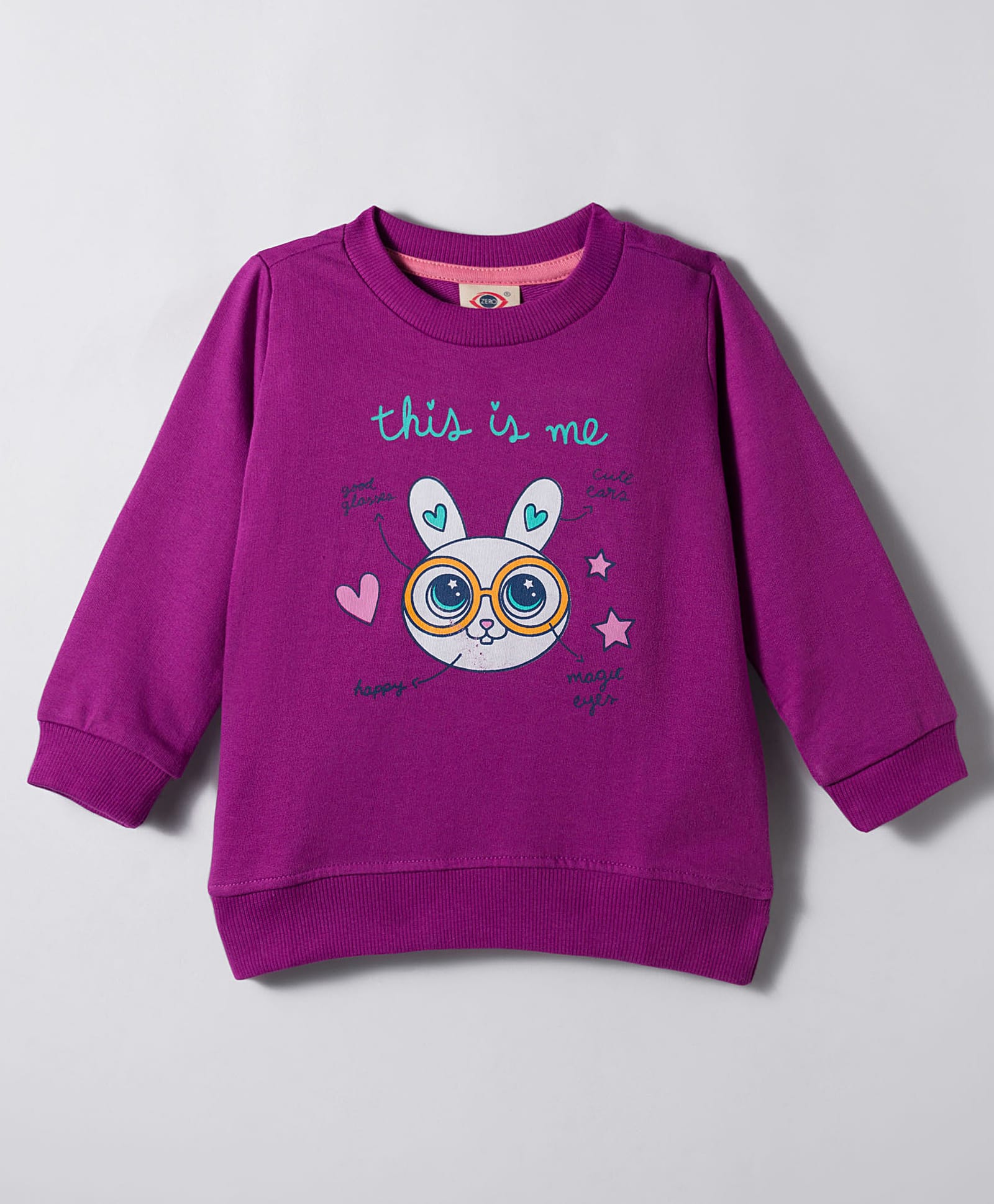 Zero Looper Knit Full Sleeves Sweatshirt with Bunny - Purple-image-4