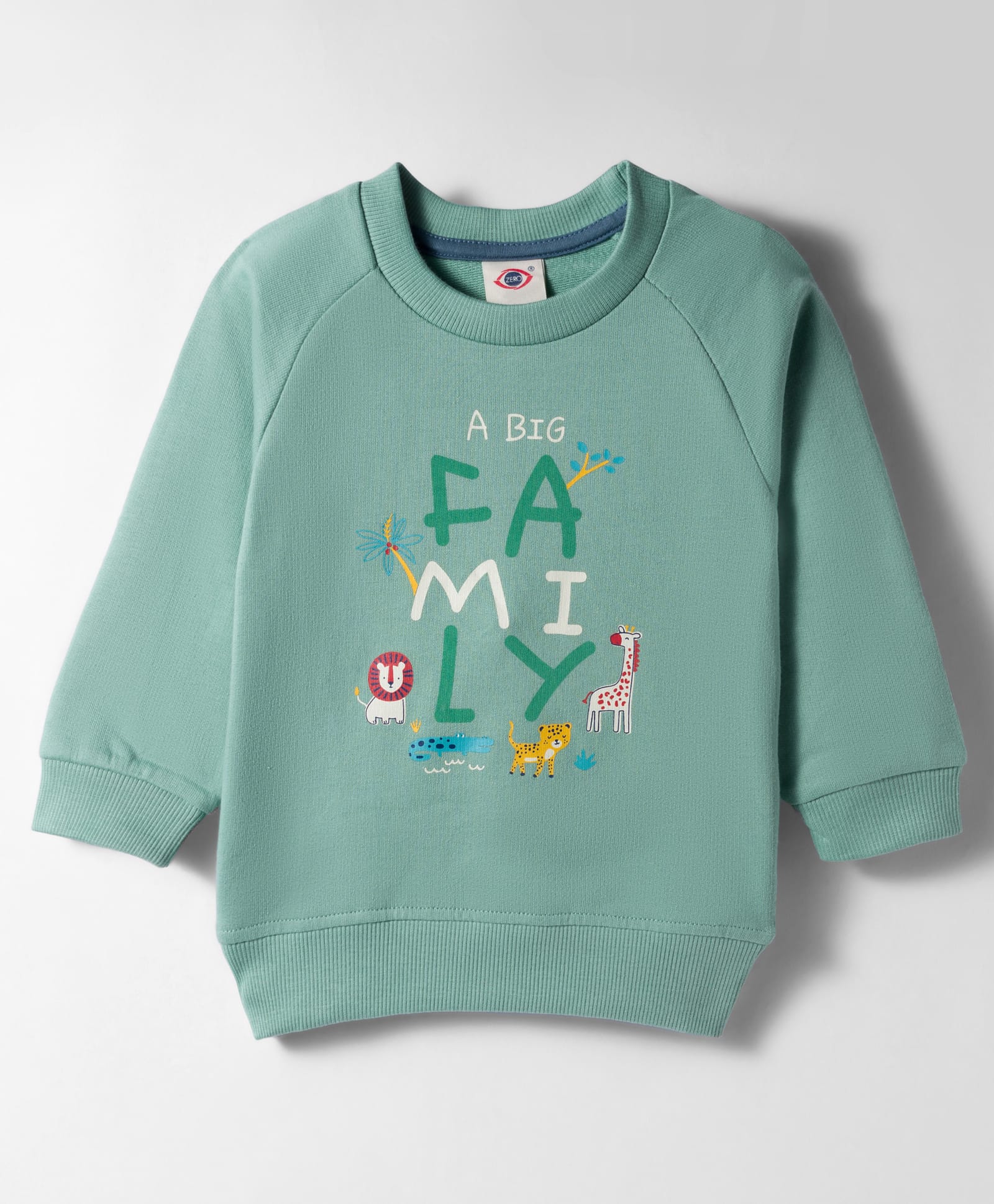 Zero Looper Knit Raglan Full Sleeves Animal Printed Sweatshirt - Mint Green-picture-22