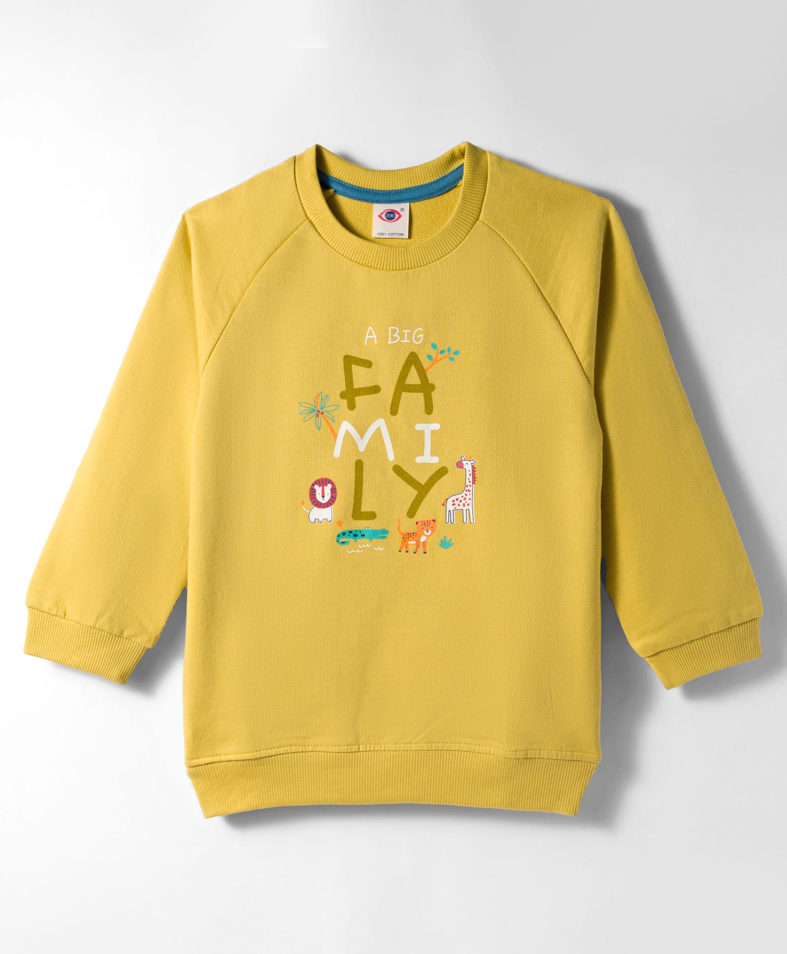 Zero Looper Knit Raglan Full Sleeves Animal Printed Sweatshirt - Lemon Yellow-picture-14
