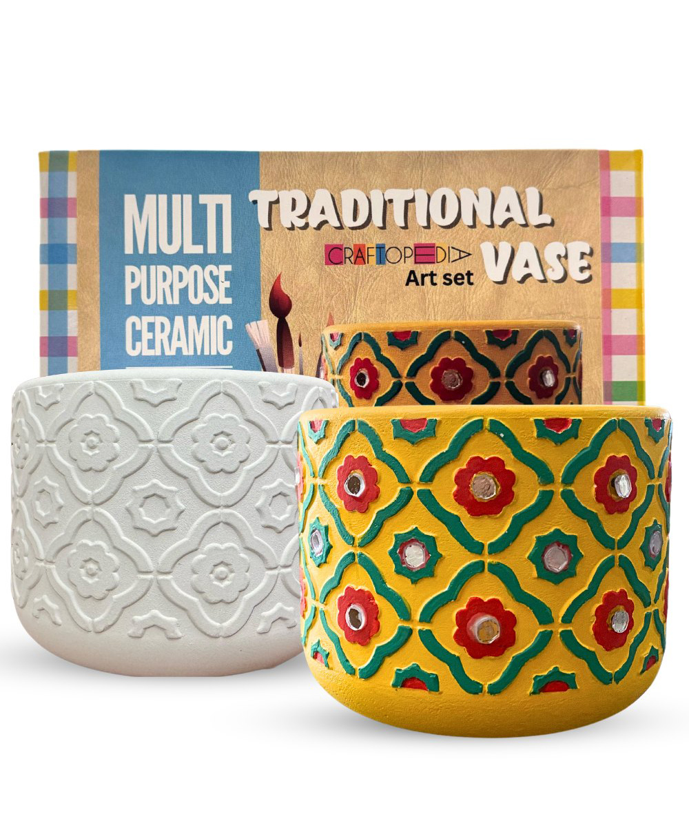 Craftopedia Paint your own Ceramic Traditional Vase with Mirror Work-image-1
