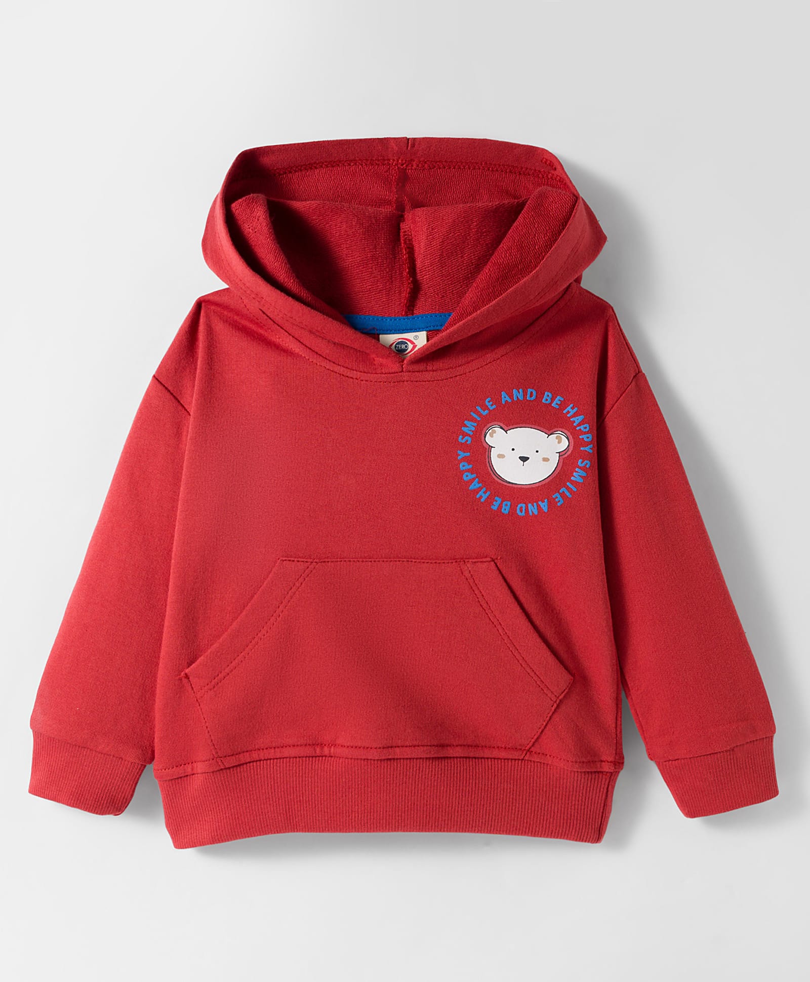 Zero Looper Knit Full Sleeves Drop Shoulder Hooded Sweatshirt with Bear Print & Kangaroo Pocket - Red-picture-28