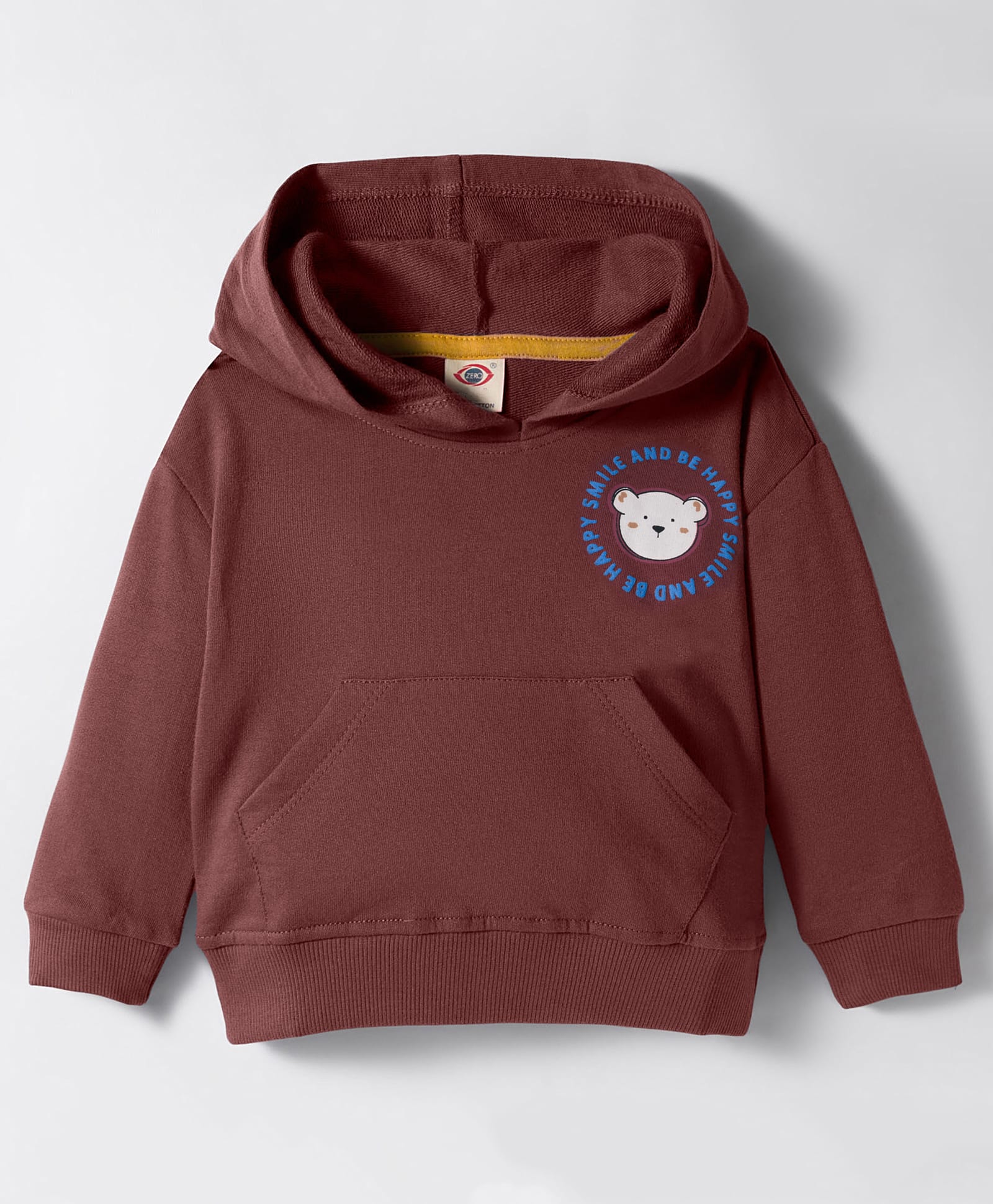 Zero Looper Knit Full Sleeves Drop Shoulder Hooded Sweatshirt with Bear Print & Kangaroo Pocket - Rose Gold-picture-12
