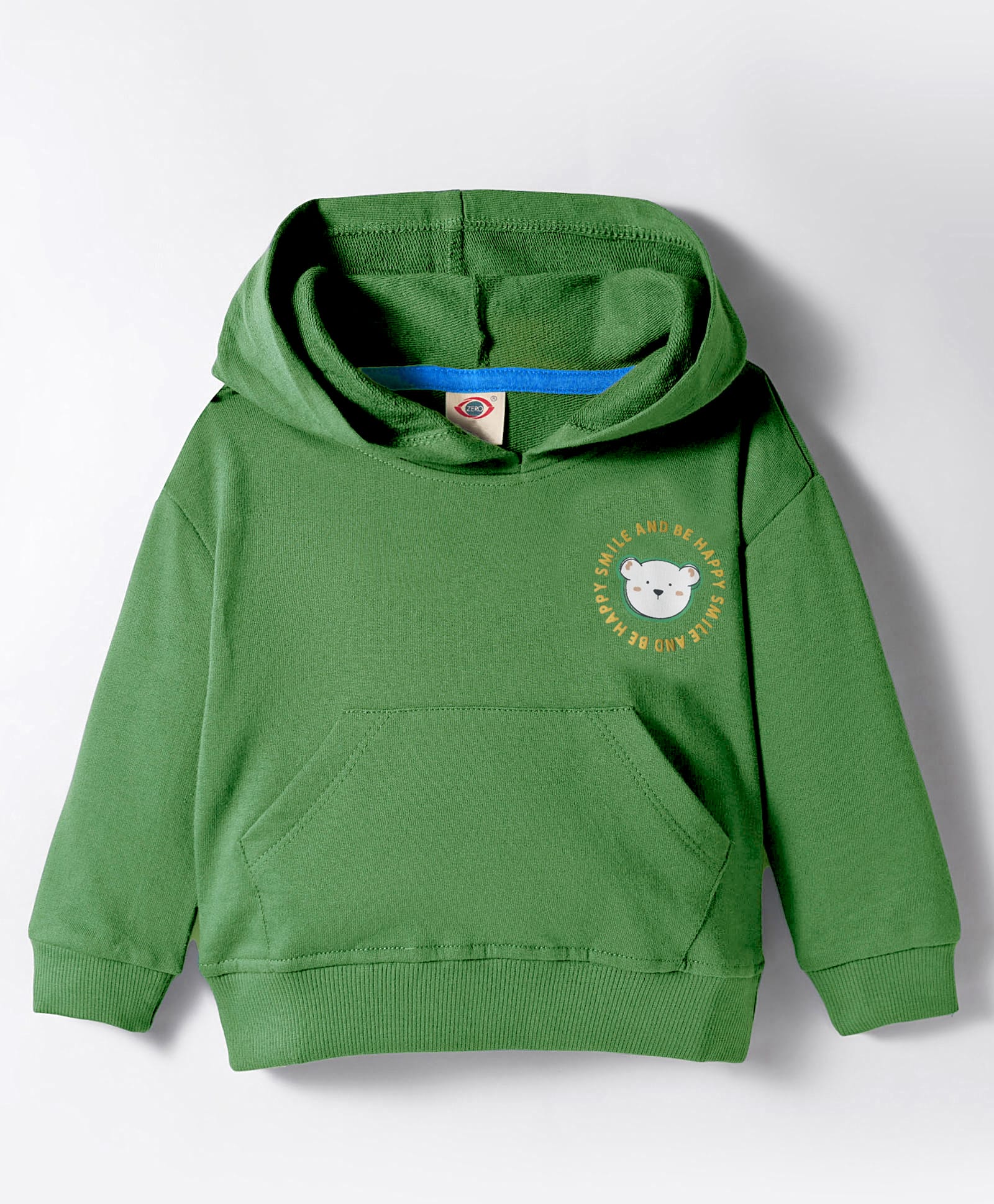 Zero Looper Knit Full Sleeves Drop Shoulder Hooded Sweatshirt with Bear Print & Kangaroo Pocket - Green-picture-20
