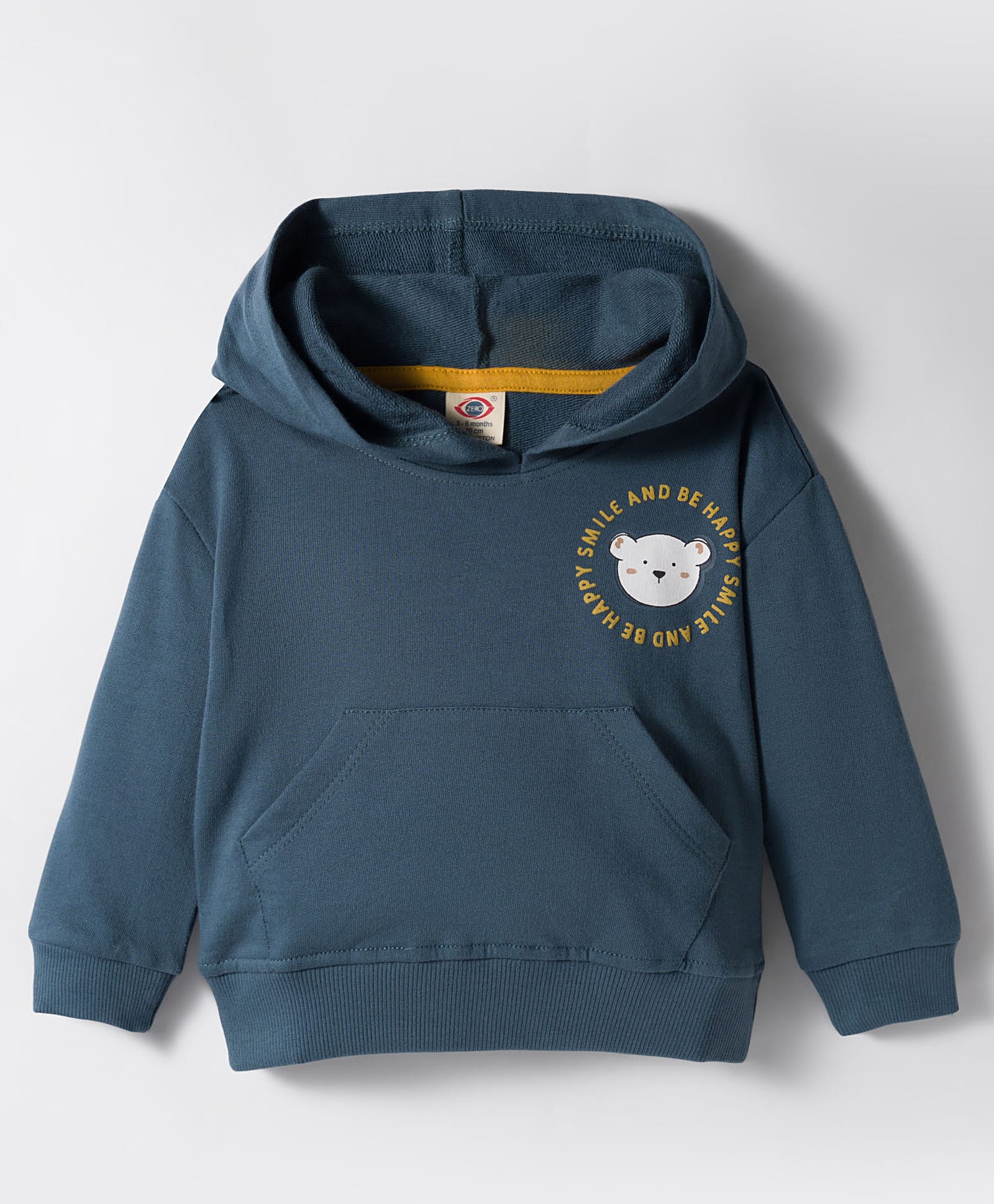 Zero Looper Knit Full Sleeves Drop Shoulder Hooded Sweatshirt with Bear Print & Kangaroo Pocket - Royal Blue-image-15