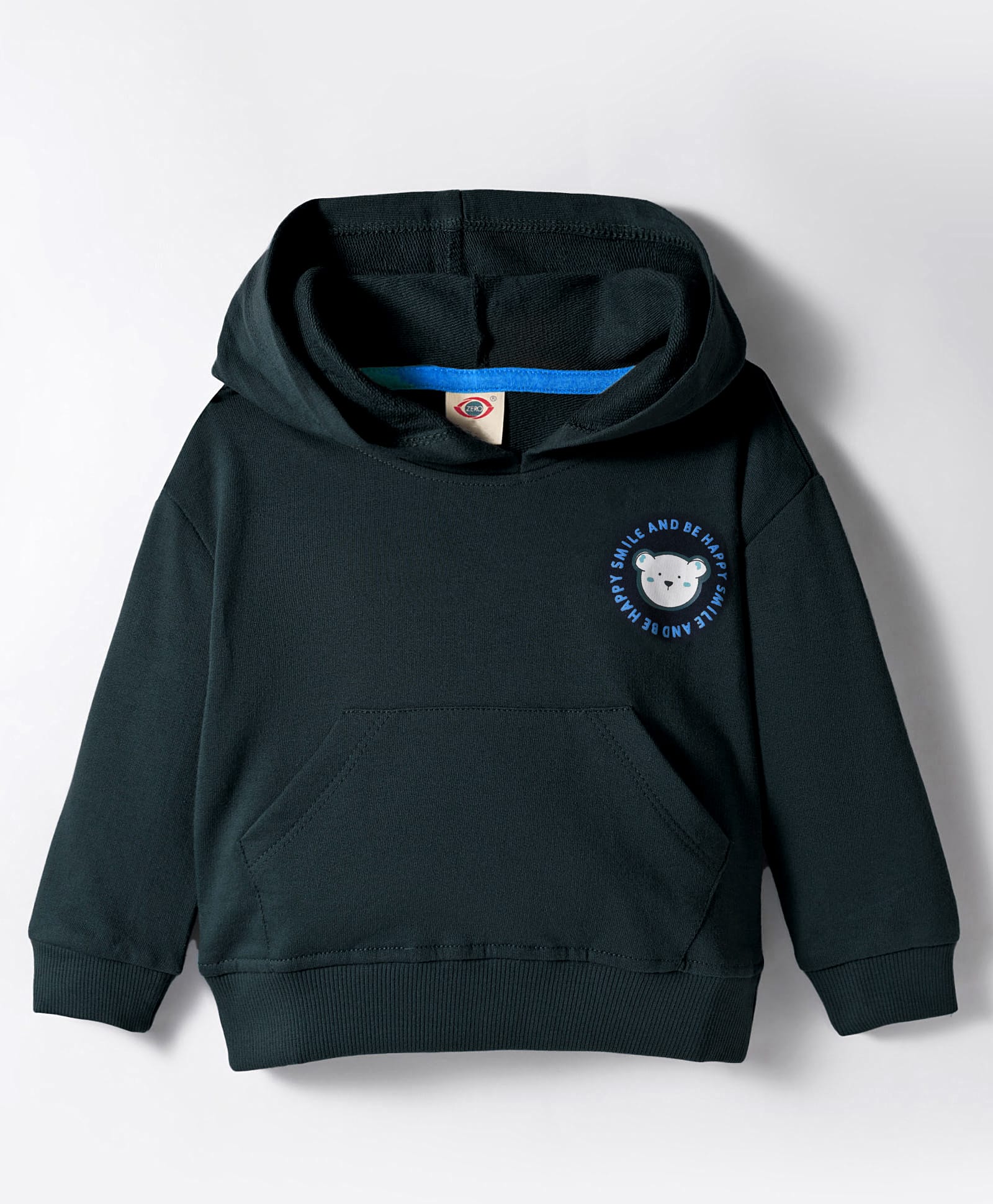 Zero Looper Knit Full Sleeves Drop Shoulder Hooded Sweatshirt with Bear Print & Kangaroo Pocket - Charcoal Grey-picture-27