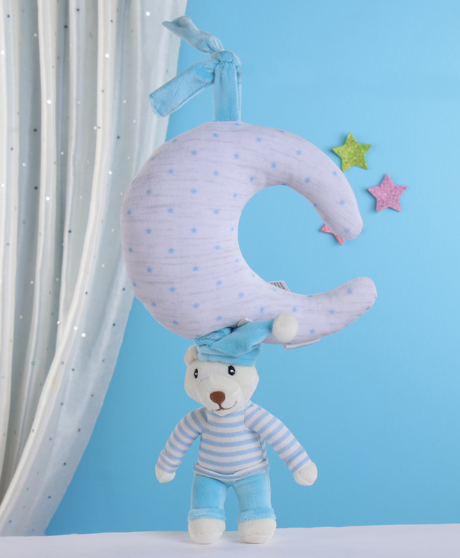 Shooting Star Musical Teddy Soft Toy Blue & White - Height 32 cm-picture-27