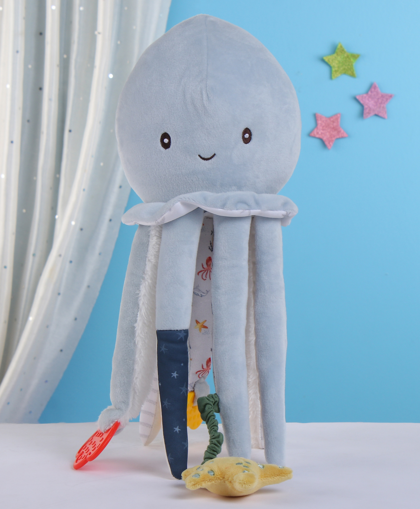 Shooting Star Aqua Waves Activity Octopus Soft Toy Light Blue - Height 33 cm-picture-13