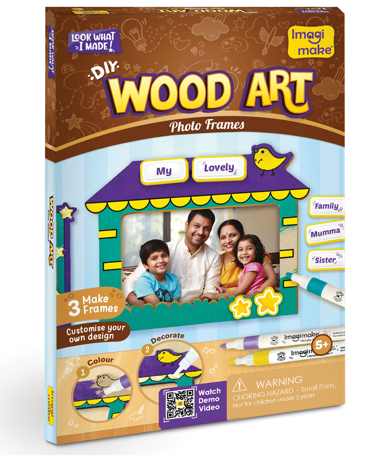 Imagimake DIY Wood Art Photo Frame with Painting & Colouring Kit - Brown-picture-27