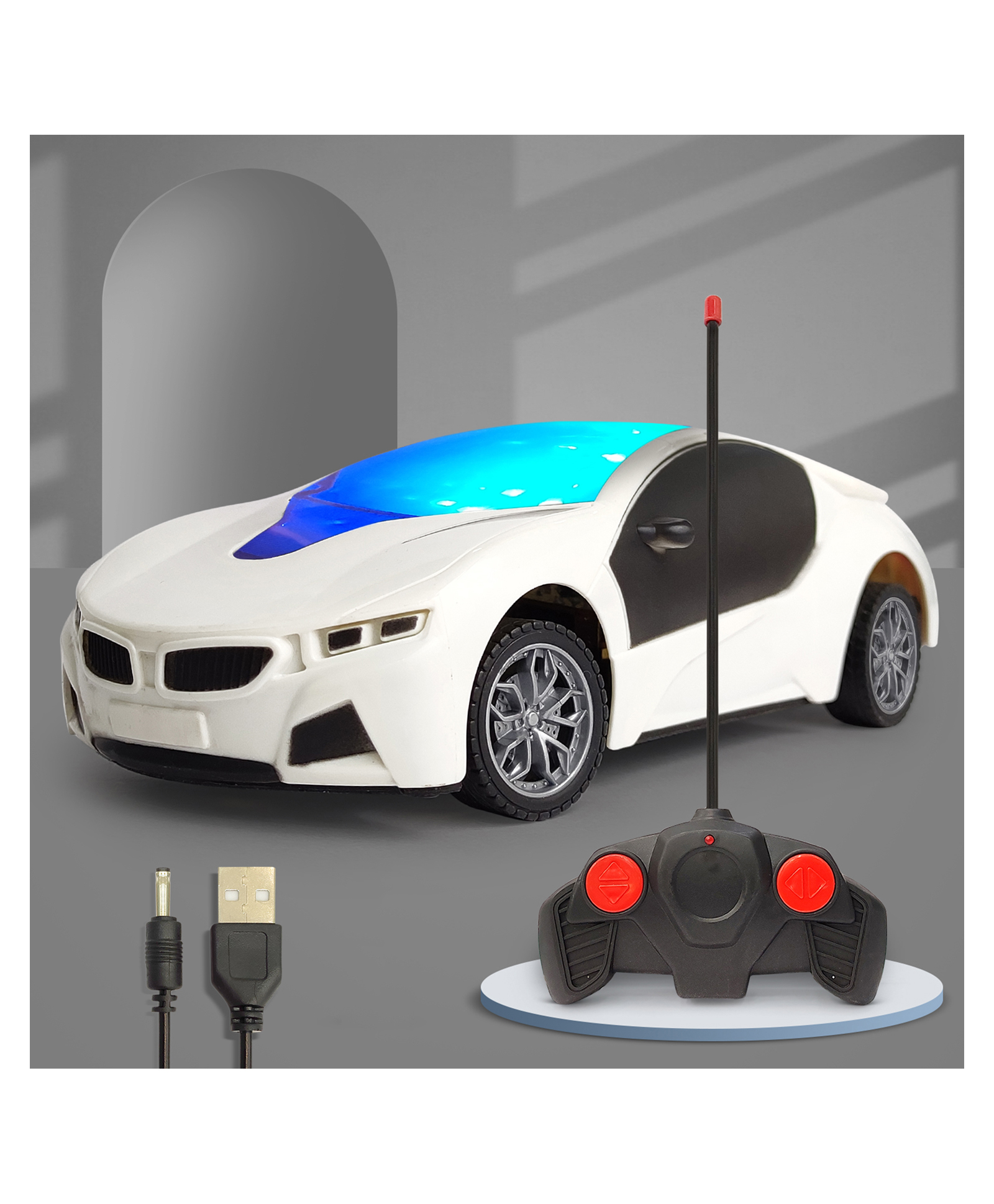 NHR 3D Famous Rechargable Remote Control Car Toy - White