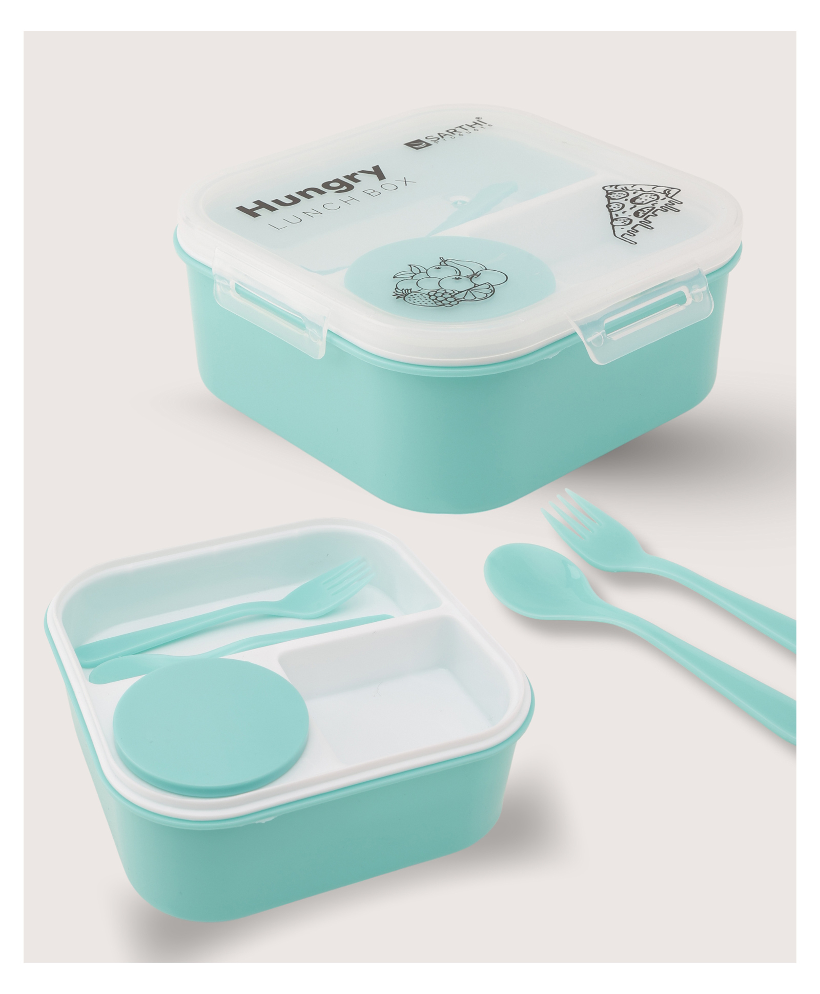 Paper Moon 3-compartment BPA-Free Leak Proof Bento Lunch Box Tiffin Set with Spoon and Fork for Kids School, 1pc - Random Color-image-8