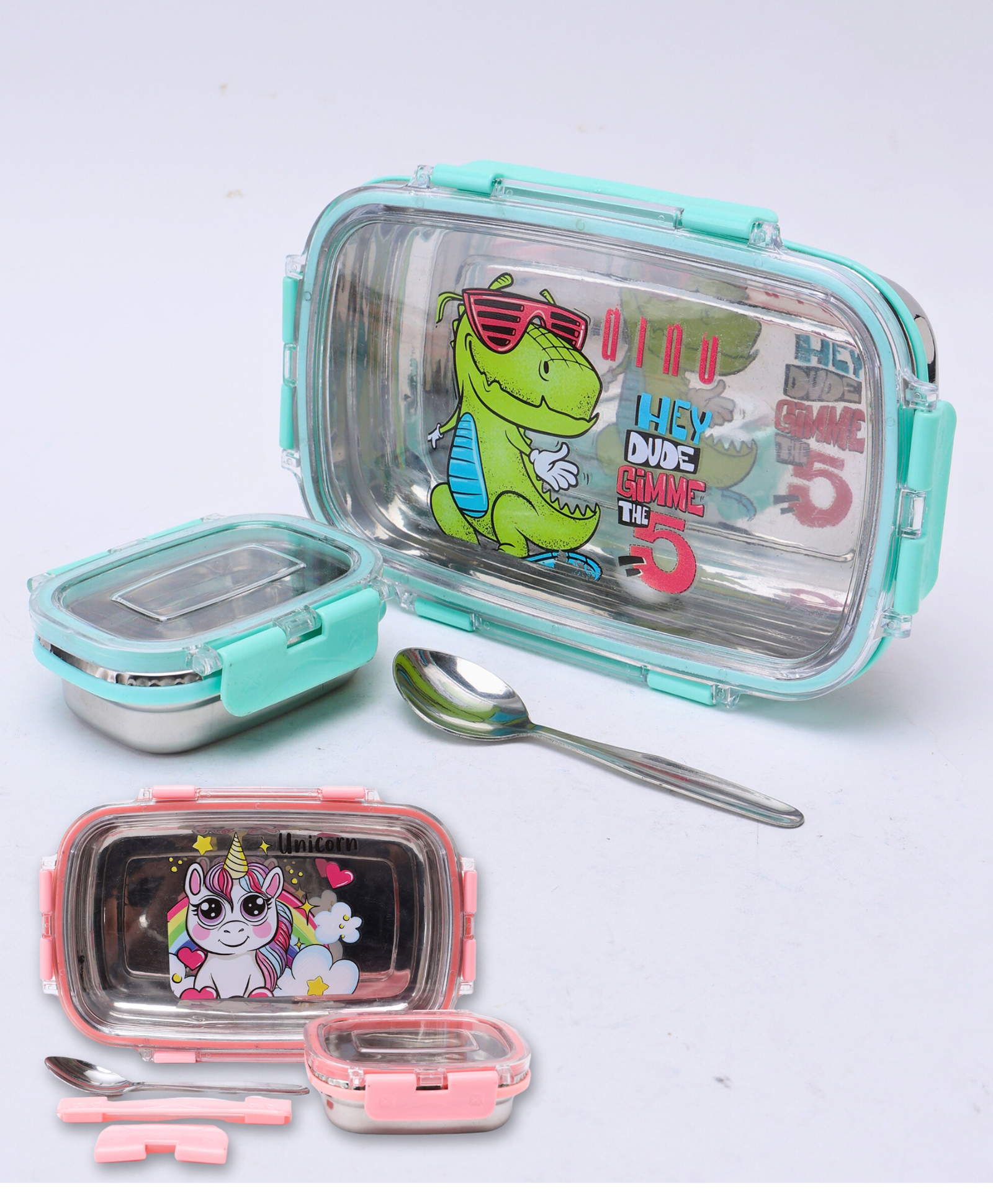 Paper Moon BPA-Free Leak Proof Steel Lunch Box Tiffin Set with Container and Spoon for Kids School, 1pc - Random Color-image-23