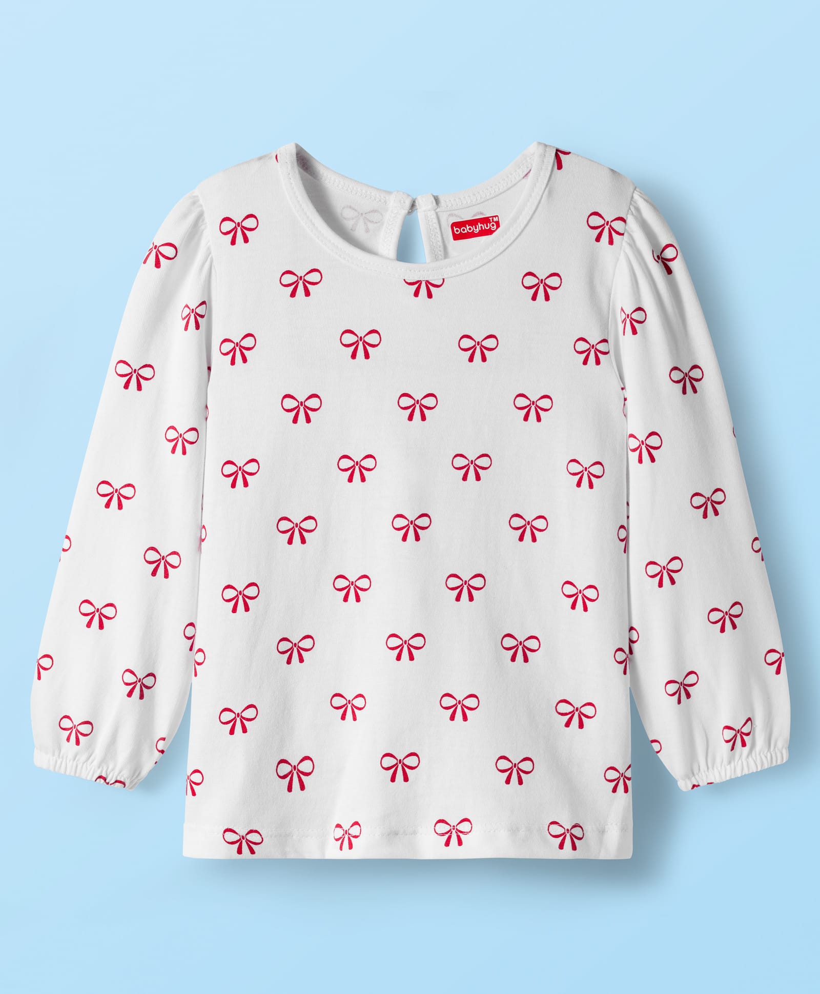 Babyhug 100% Cotton Knit Full Sleeves T-Shirts With Bow Print - White-picture-14