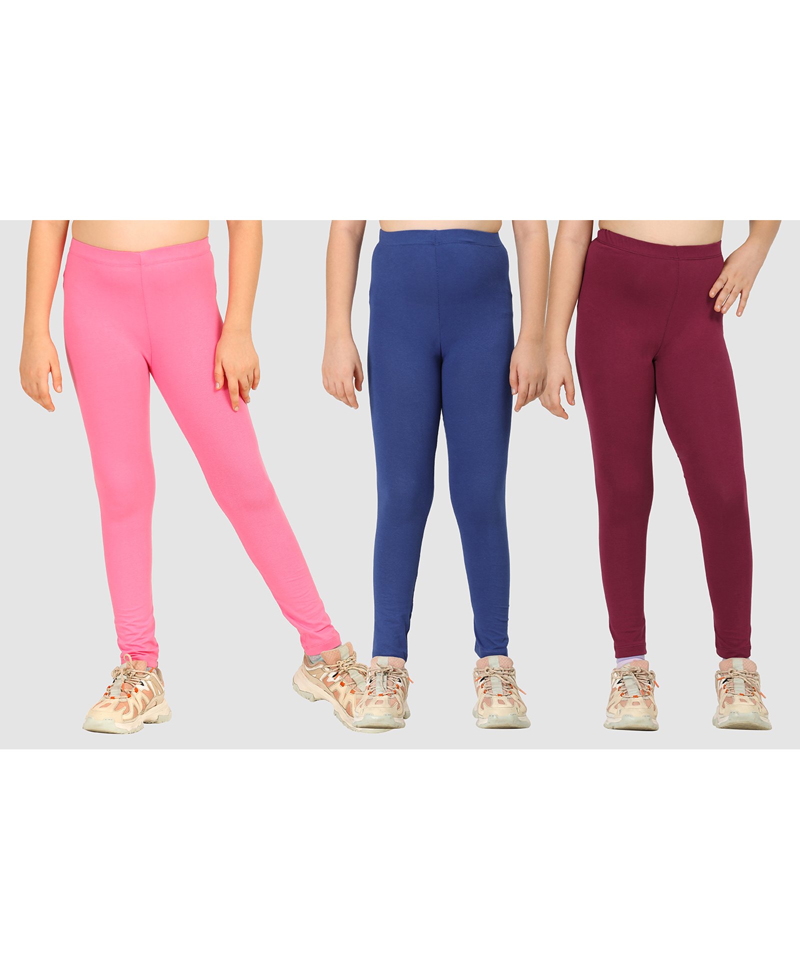 Zion Cotton Lycra Knit Pack Of 3 Solid Leggings - Multi Colour-picture-48