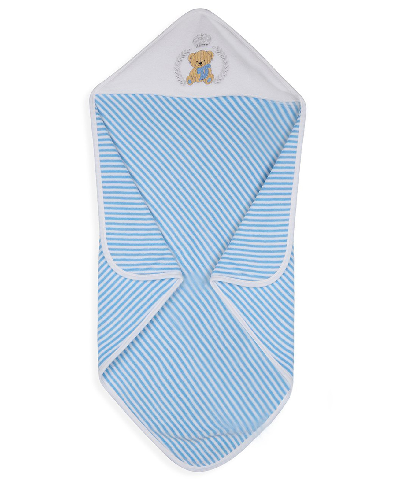 My Milestones 100% Cotton Premium Hooded Towel with Prince Teddy Embroidery & Stripes L 76 X B 76 cm - Light Blue-picture-48