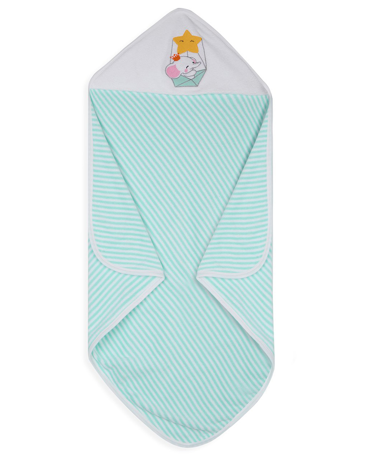 My Milestones 100% Cotton Premium Hooded Towel with Luna Ballon & Trunky Embroidery & Stripes L 76 X B 76 cm - Sea Green-picture-18