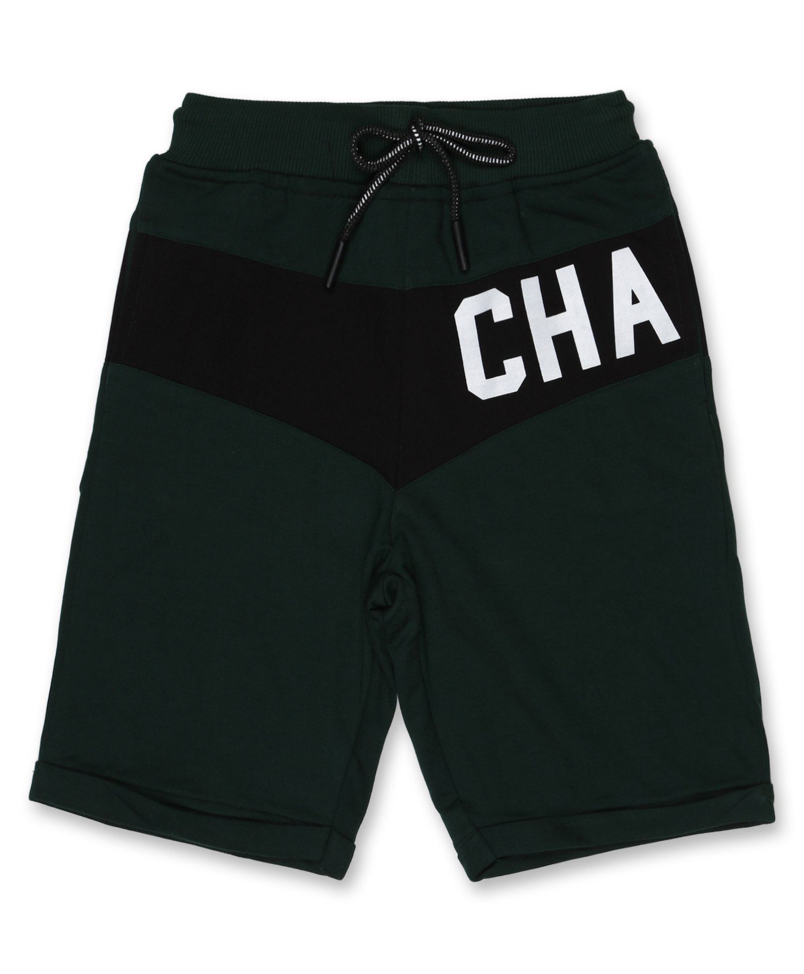 ALAN JONES Cotton Blend Knit Champ Text Printed Cut & Sew Shorts - Dark Green-picture-22