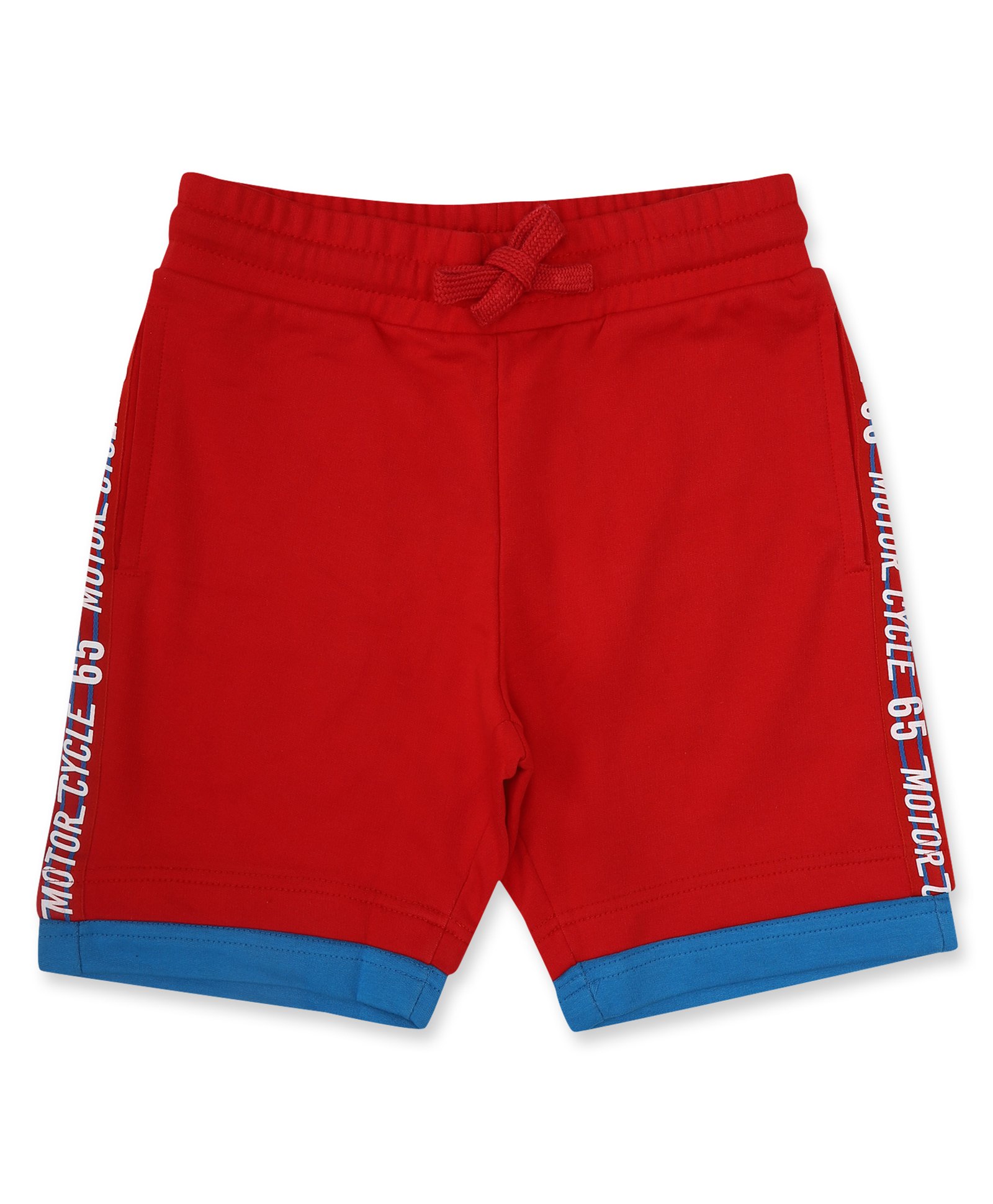 ALAN JONES Cotton Blend Knit Motor Cycle Text Printed Side Taped Shorts - Red-picture-21