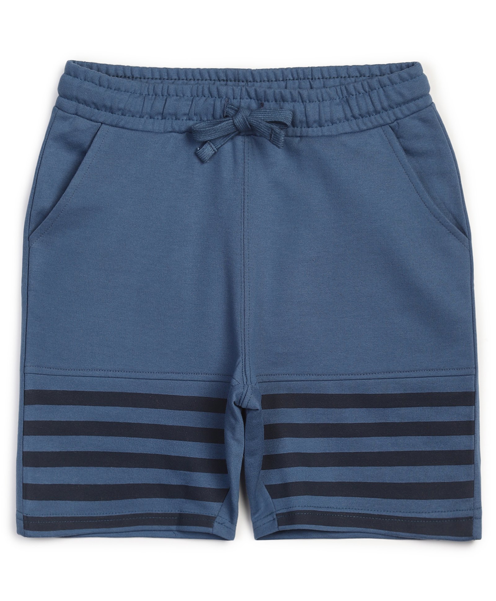 ALAN JONES Cotton Blend Knit Striped Shorts - Blue-image-46