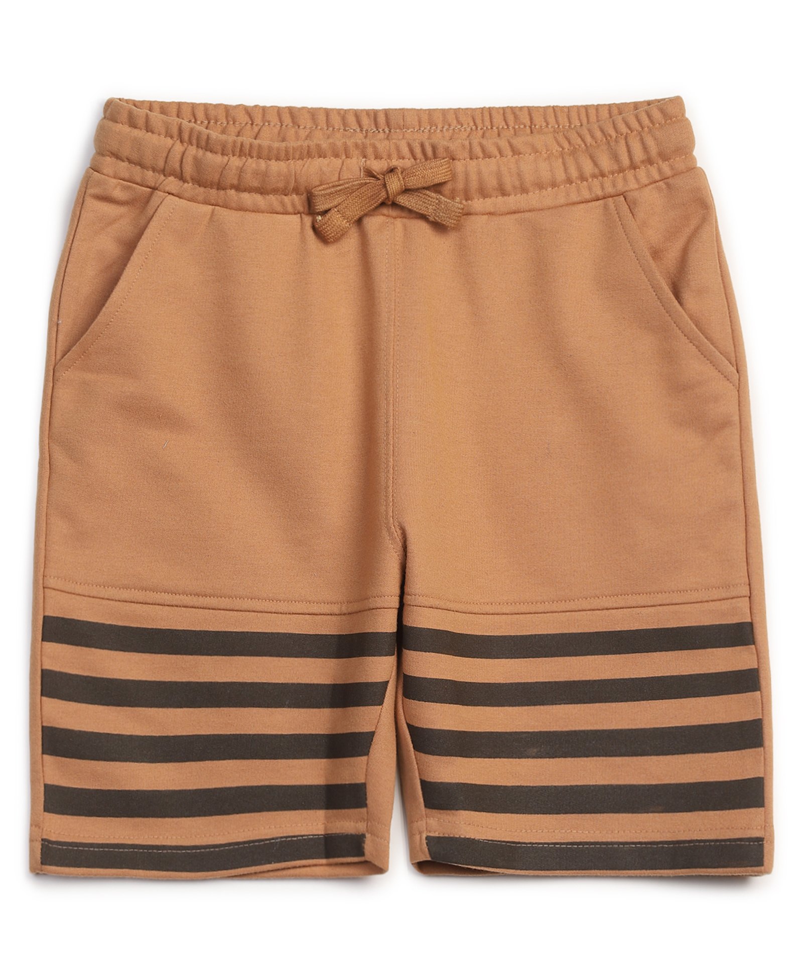 ALAN JONES Cotton Blend Knit Striped Shorts - Tan-picture-15