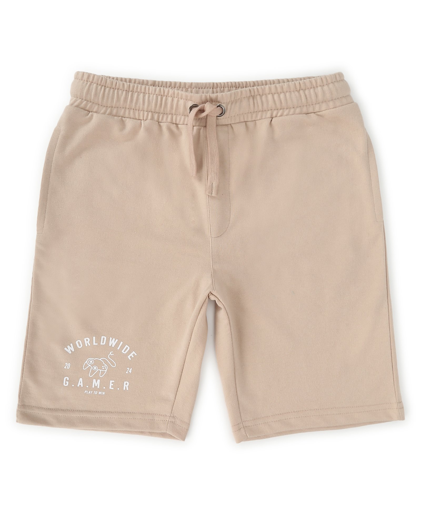 ALAN JONES Cotton Blend Knit Worldwide Gamer Text Printed Shorts - Brown-picture-10