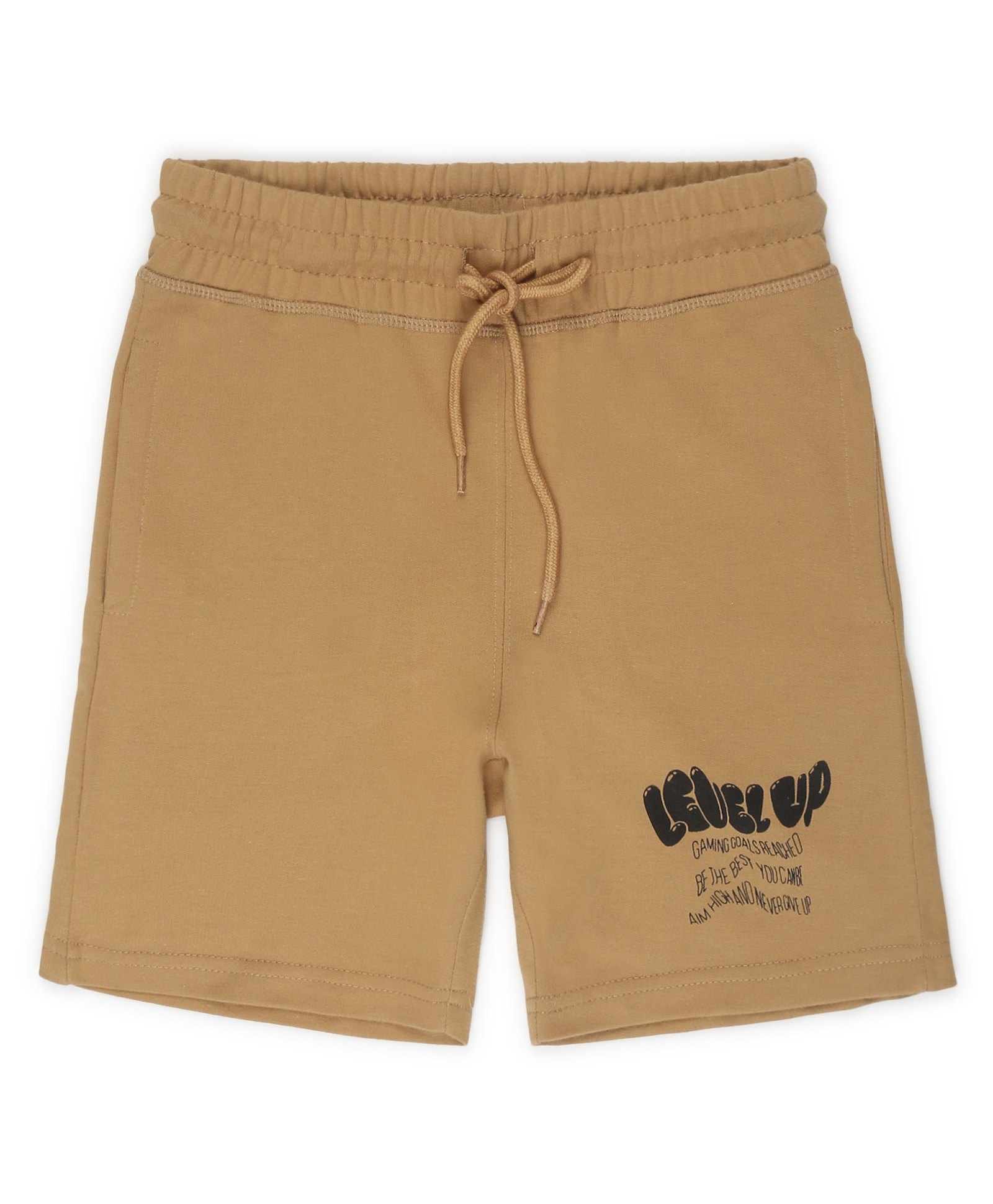 ALAN JONES Cotton Blend Knit Level Up Text Printed Shorts - Beige-picture-28
