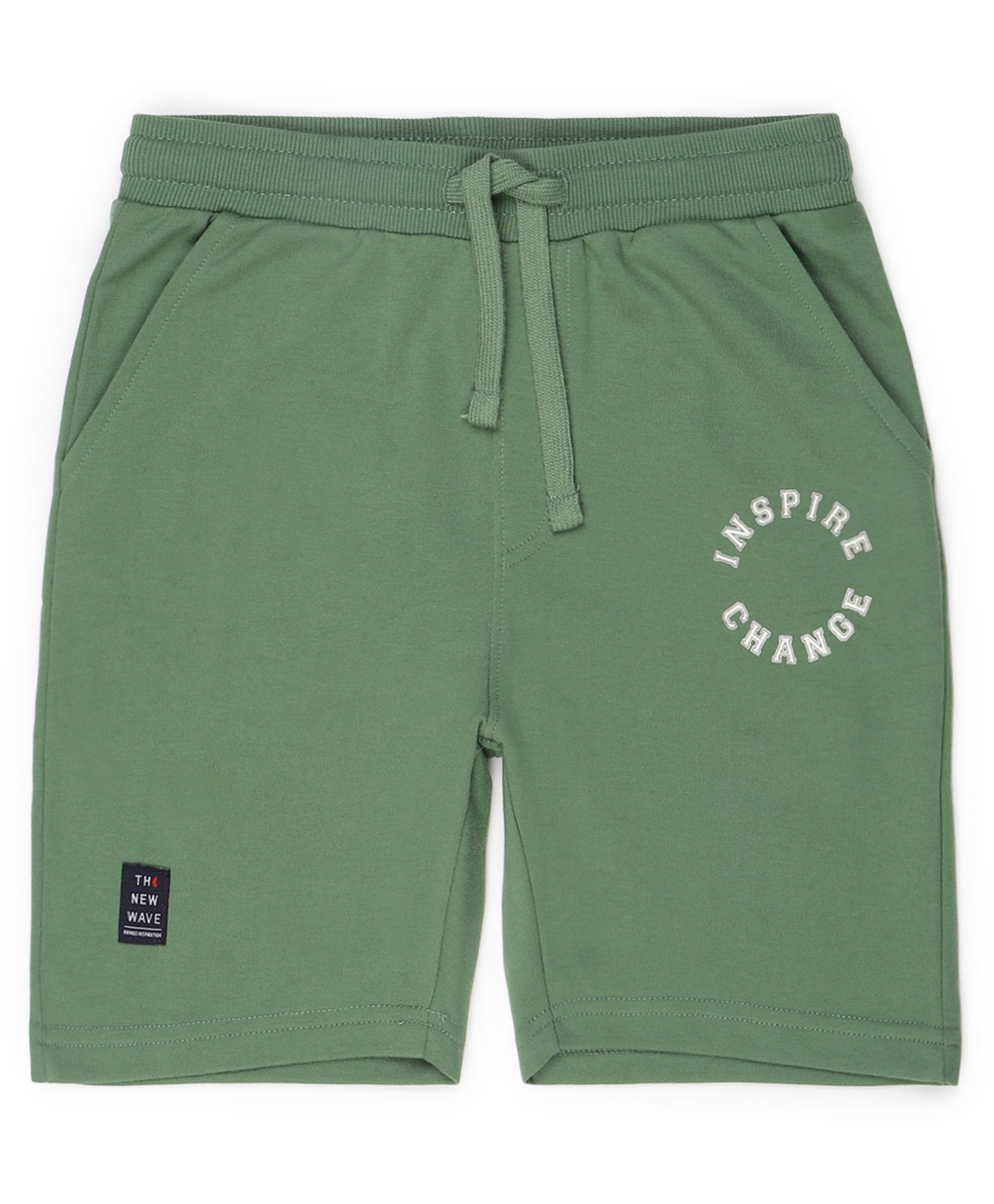 ALAN JONES Cotton Blend Knit Inspire Change Text Printed Shorts - Green-picture-22