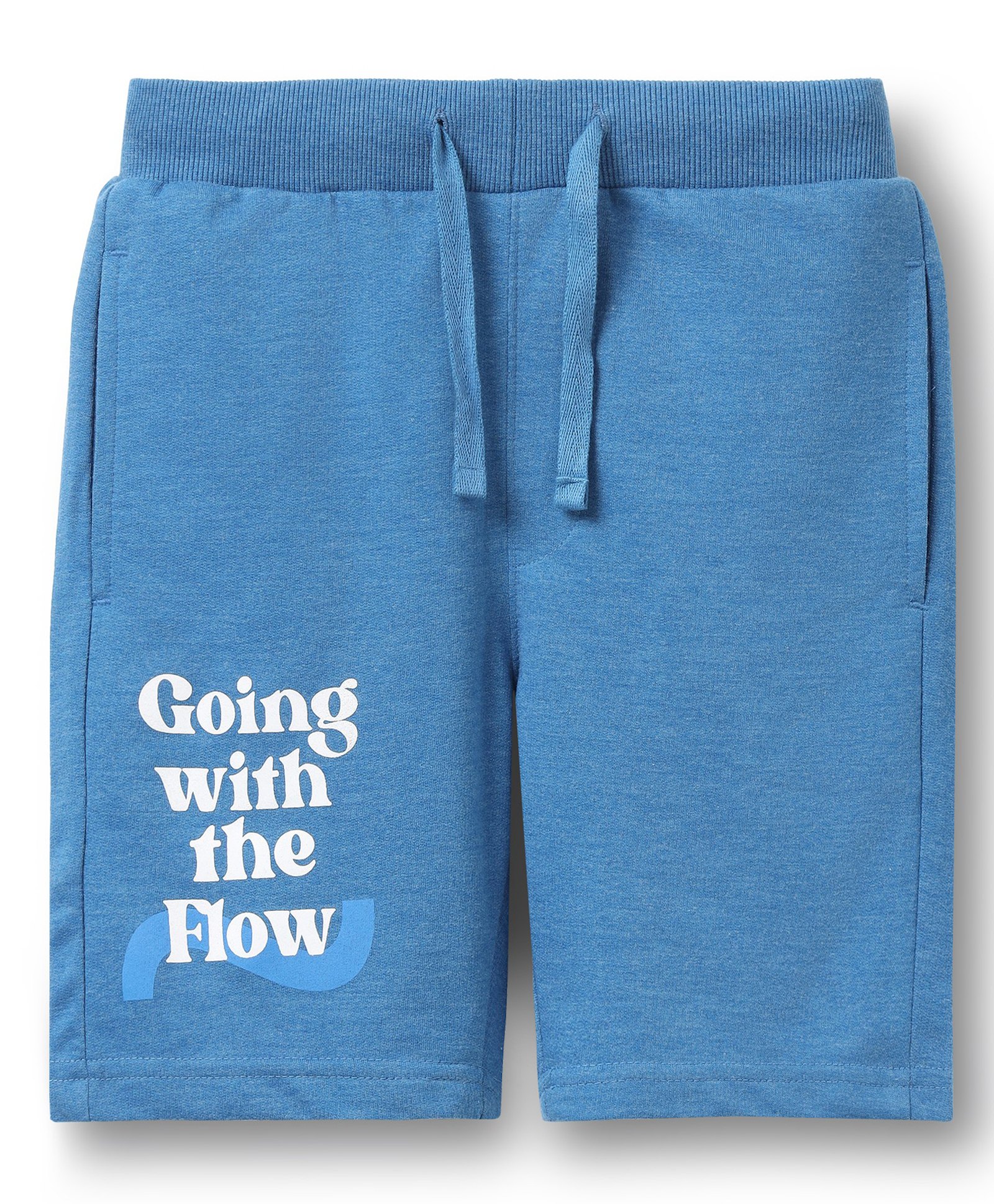 ALAN JONES Cotton Blend Knit Going With The Flow Text Printed Shorts - Blue-image-48