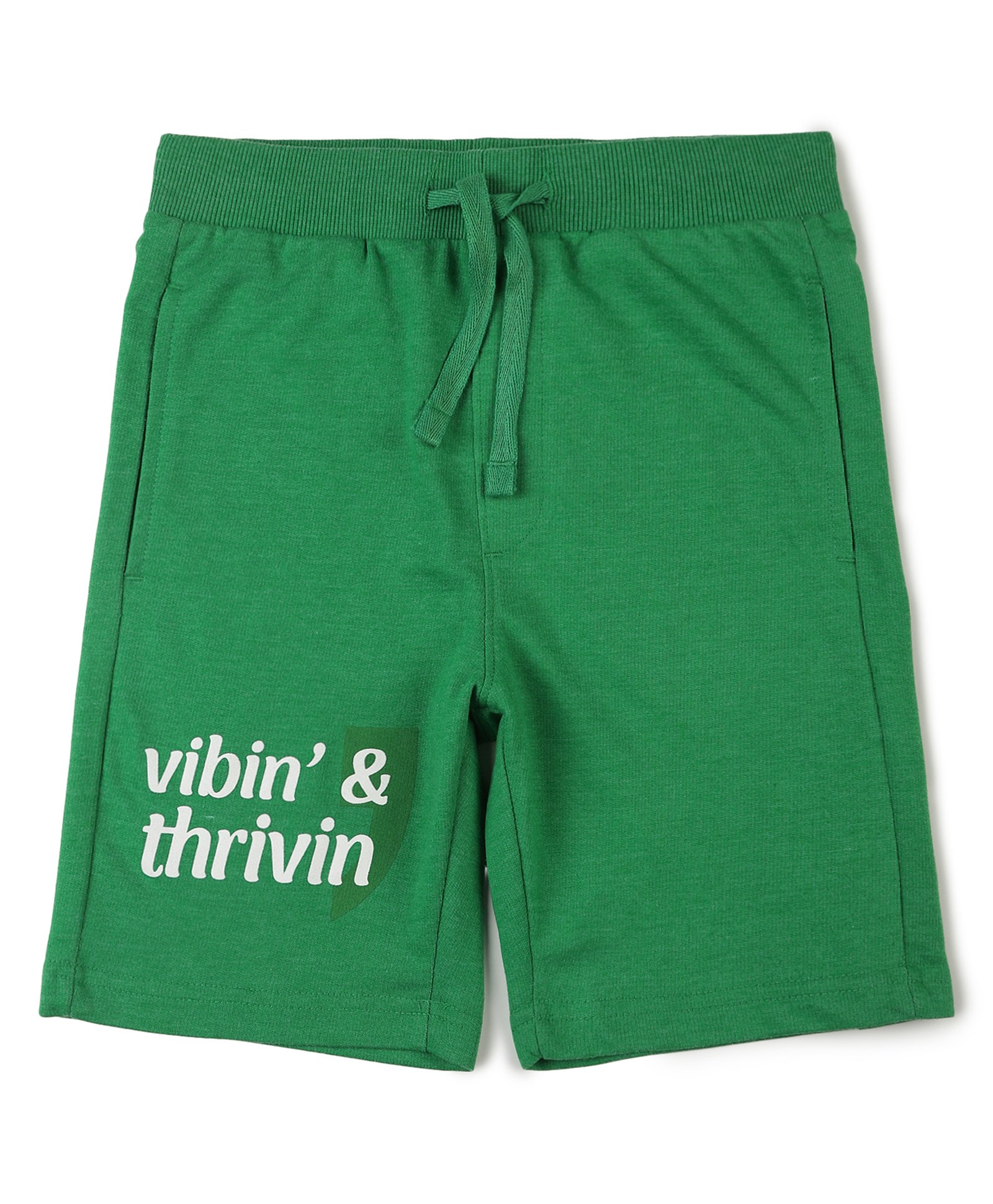 ALAN JONES Cotton Blend Knit Vibin & Thrivin Text Printed Shorts - Green-picture-10