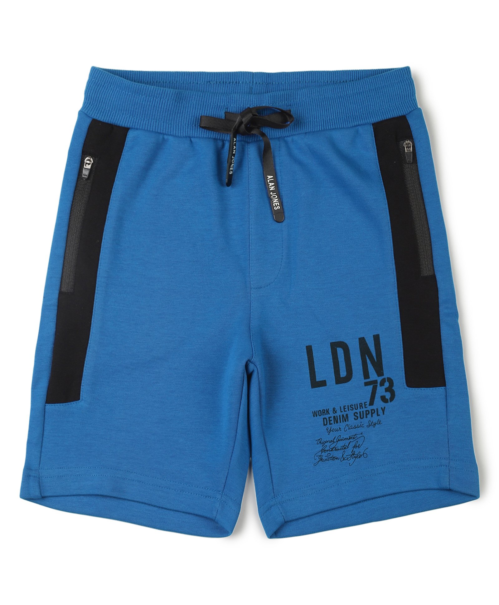 ALAN JONES Cotton Blend Knit LDN 73 Text Printed Shorts - Blue-picture-16
