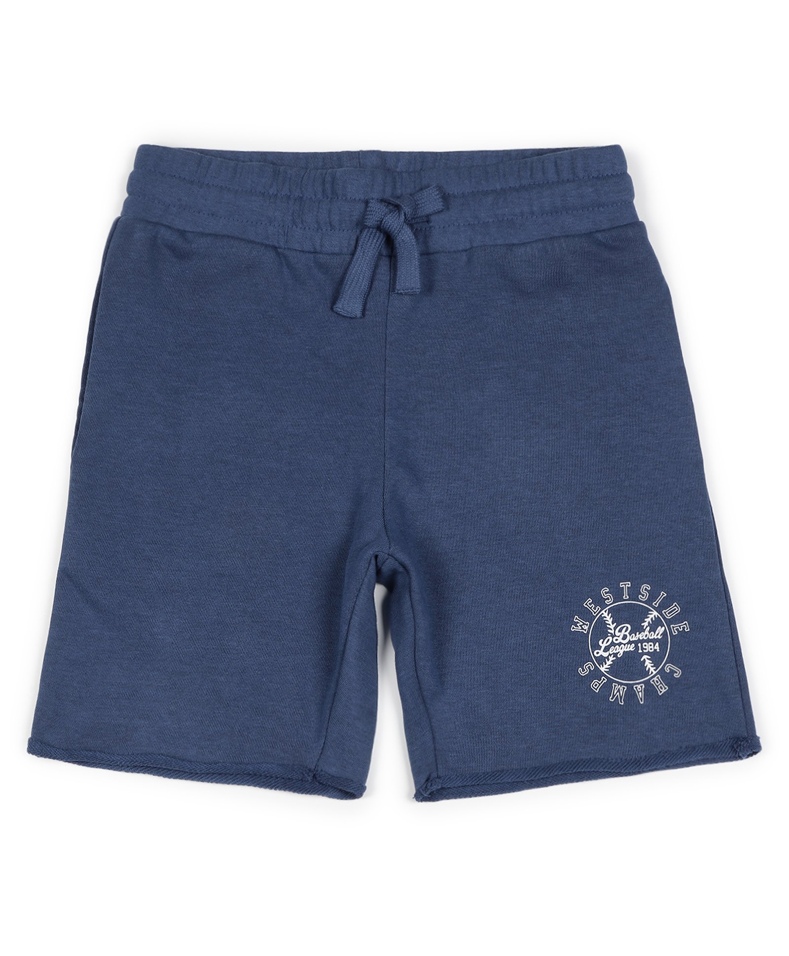 ALAN JONES Cotton Blend Knit Westside Champs Text Printed Shorts - Blue-picture-24