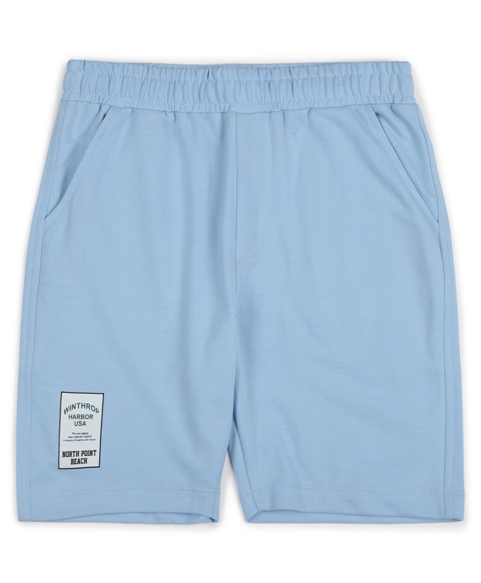 ALAN JONES Cotton Blend Knit North Point Beach Text Patch Detailed Shorts - Light Blue-picture-12