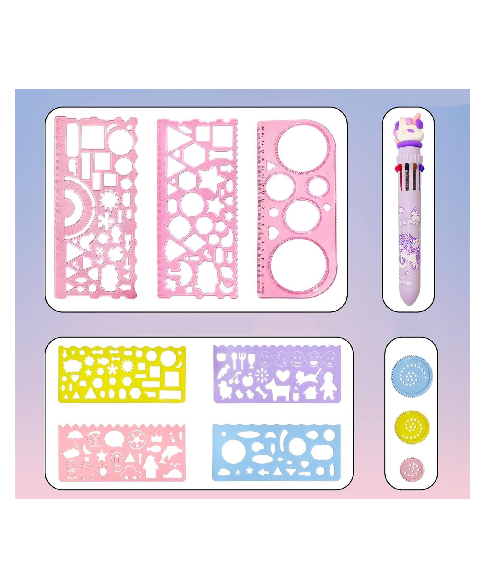 Muren Doodle Buddy 7+1 Drawing Ruler & Stencil Kit with 10-Color Pen Creative Learning Toy for Kids-Random Color-image-26