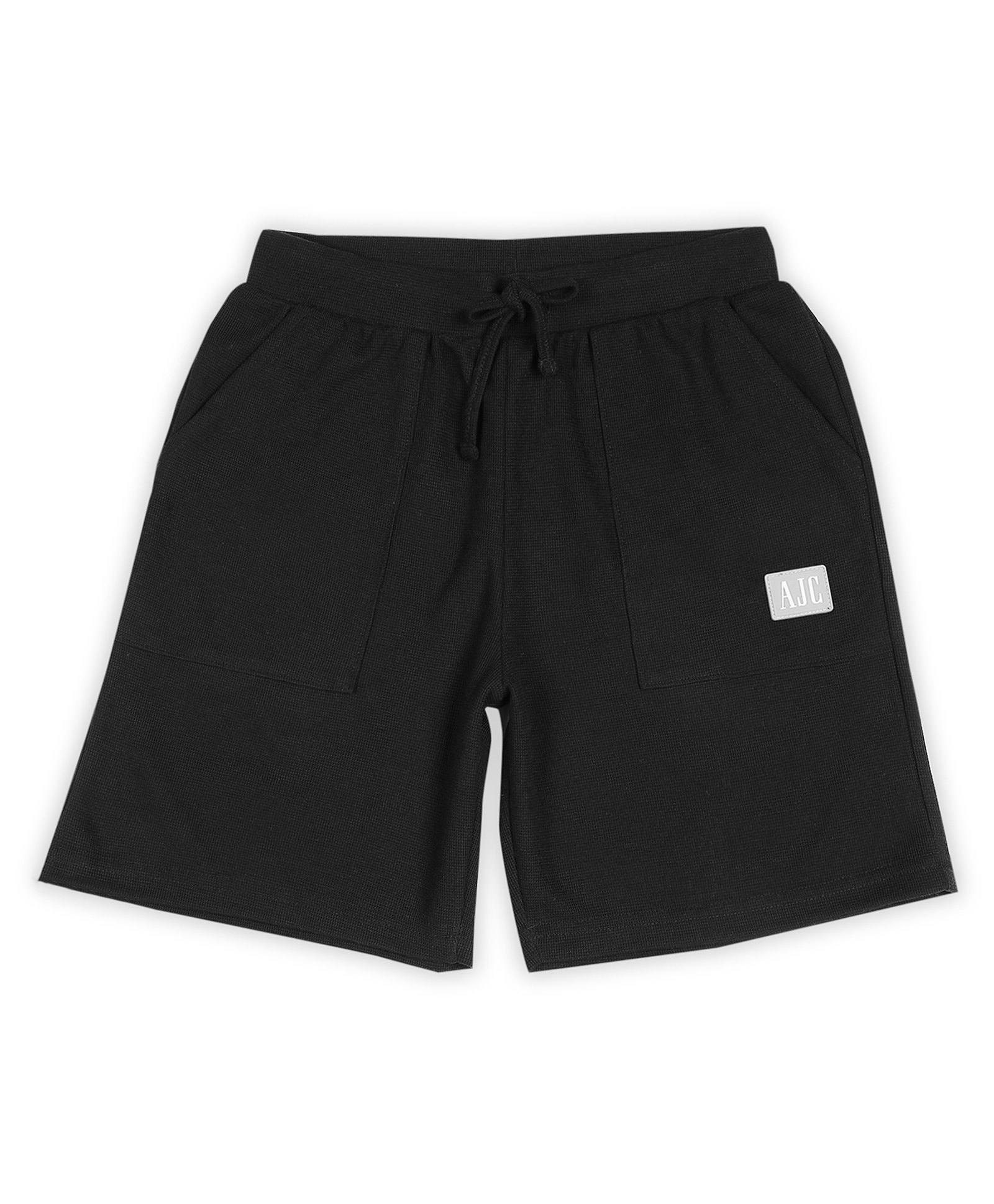 ALAN JONES Cotton Blend Knit AJC Text Patch Detailed Shorts - Black-picture-13
