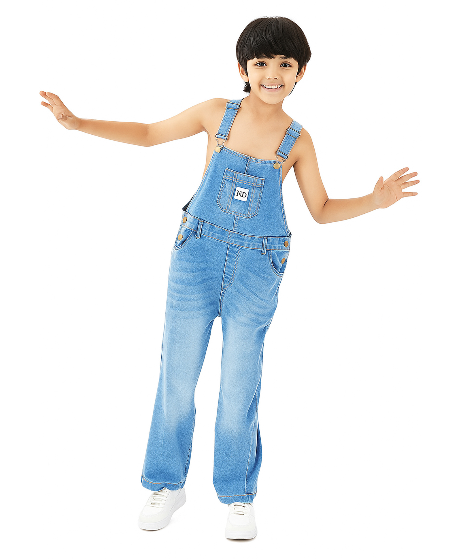 Olele Denim Woven Sleeveless Nd Text Patch Detailed Washed Dungaree - Blue-picture-26