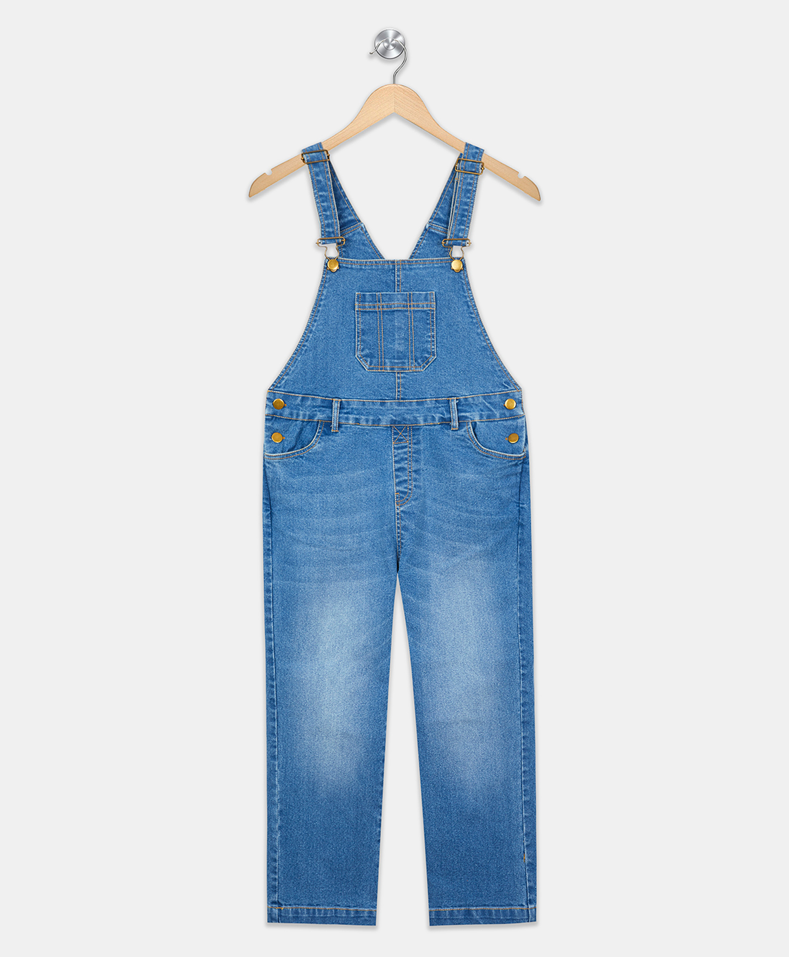Olele Denim Woven Sleeveless Washed Dungaree - Blue-picture-29