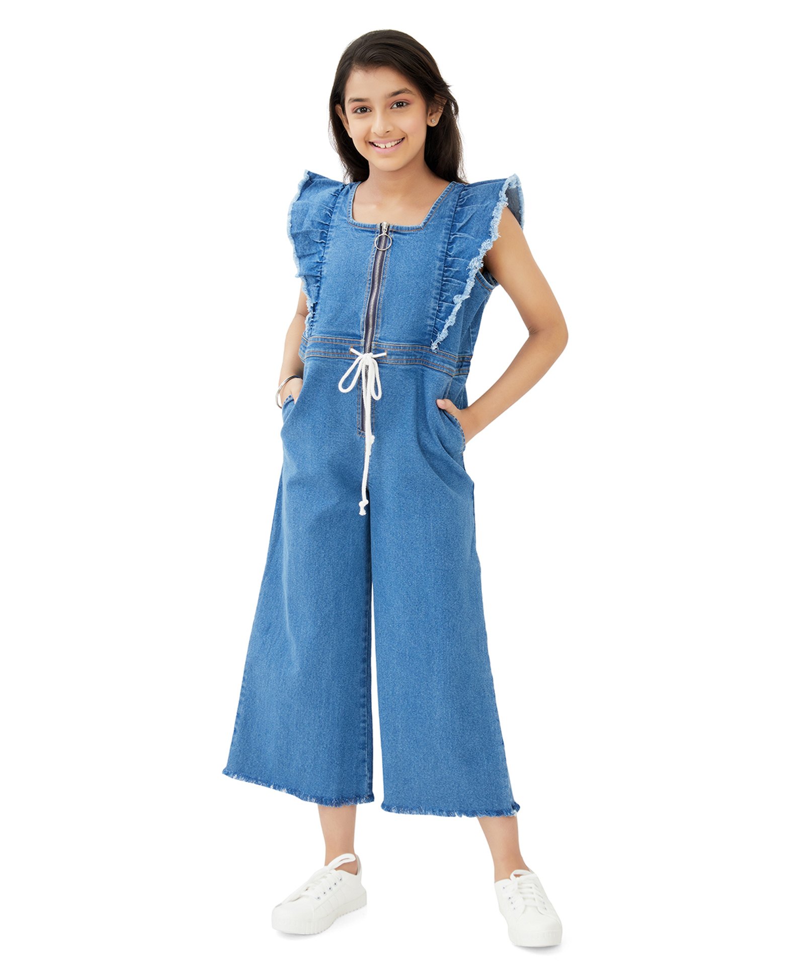 Olele Denim Woven Sleeveless Solid Zipper Jumpsuit - Blue-picture-20