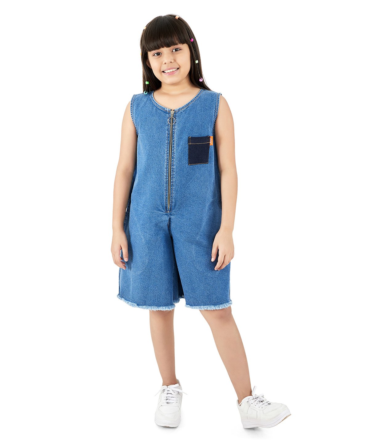 Olele Denim Knit Sleeveless Mild Washed Jumpsuit - Blue-image-12