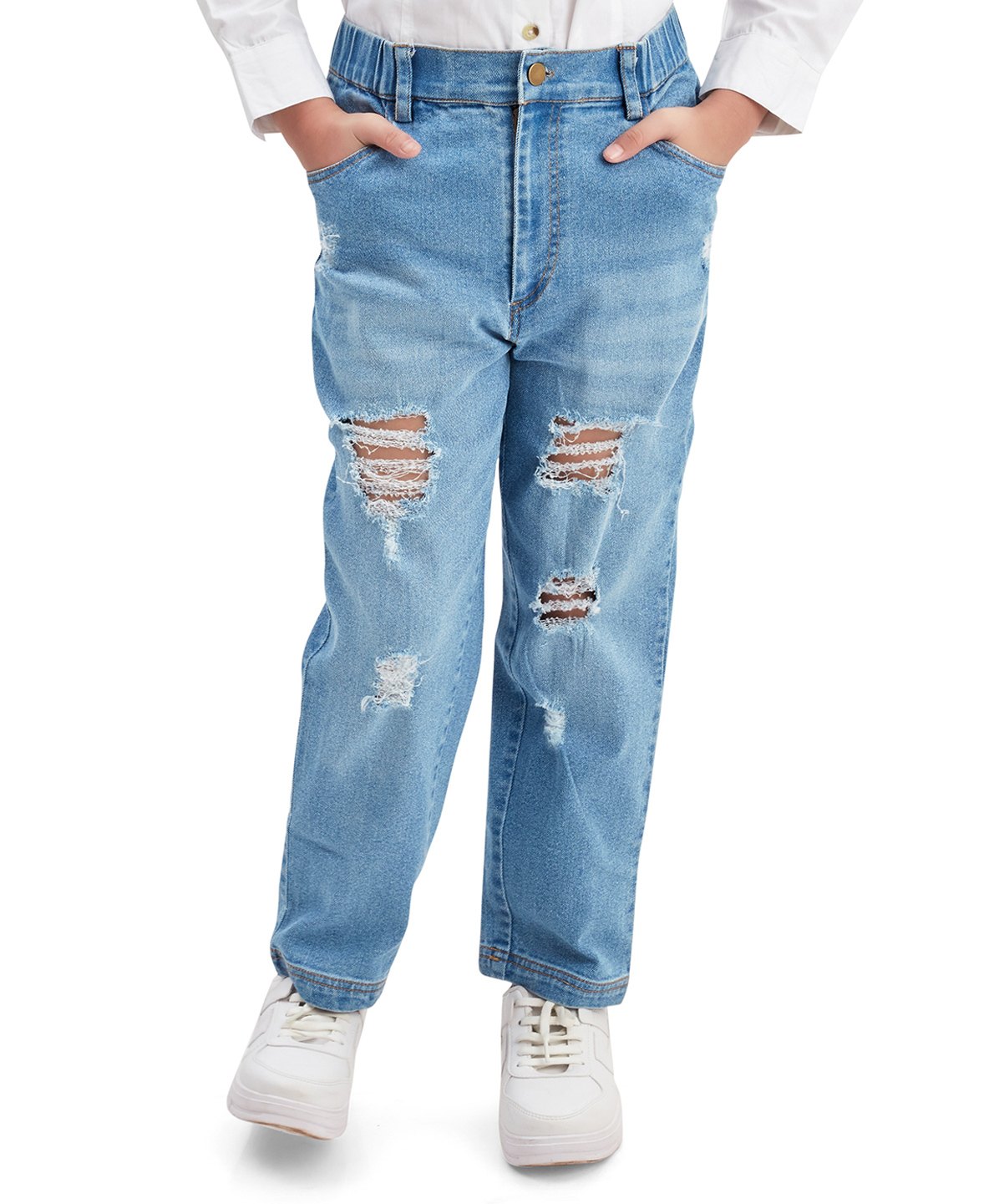 Olele Denim Woven Washed Distressed Jeans - Blue-picture-34
