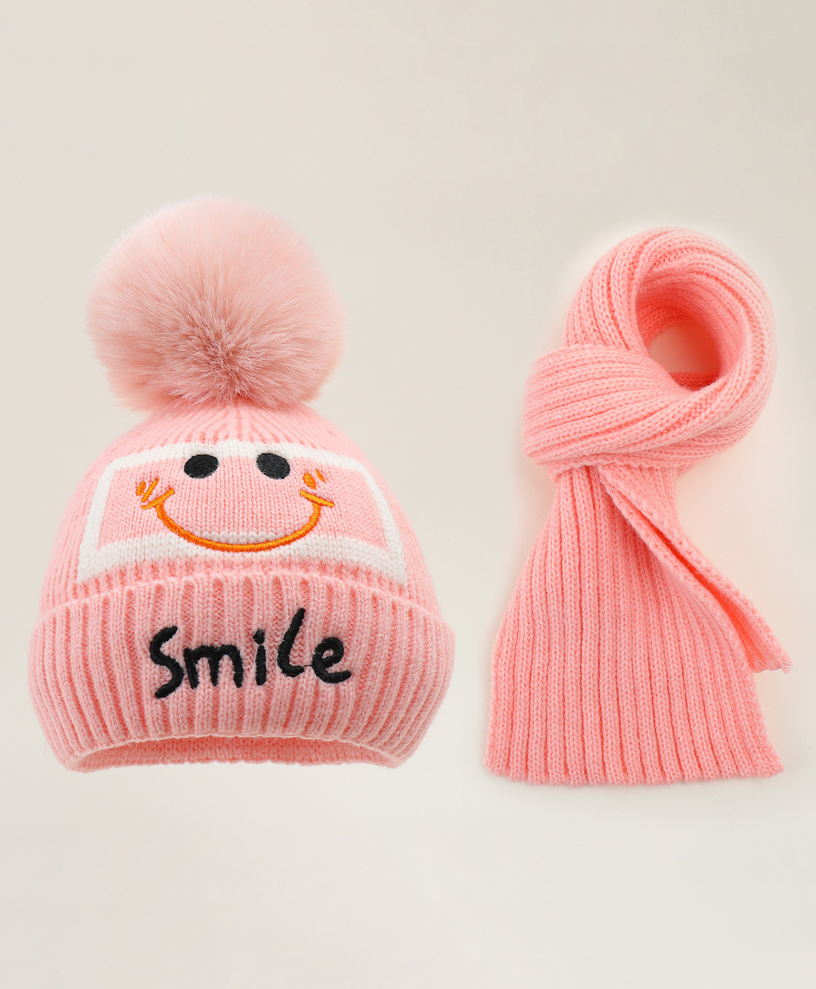 Babyhug Woolen Cap & Muffler Set With Smiley Motif Pink - 12.5 cm Diameter-image-18