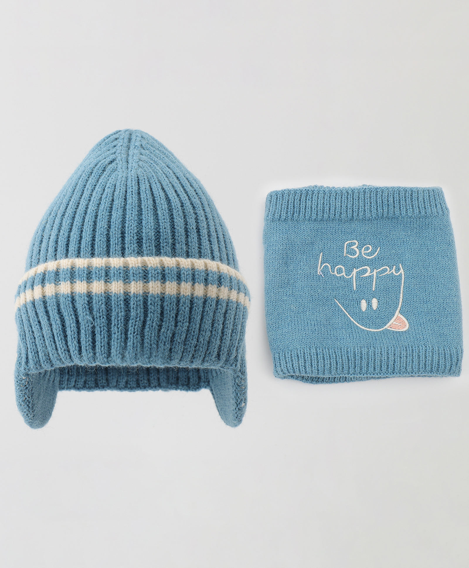 Babyhug Knitted Woollen Cap & Muffler With Text Embroidery Light Blue - Diameter 12.5 cm-image-47