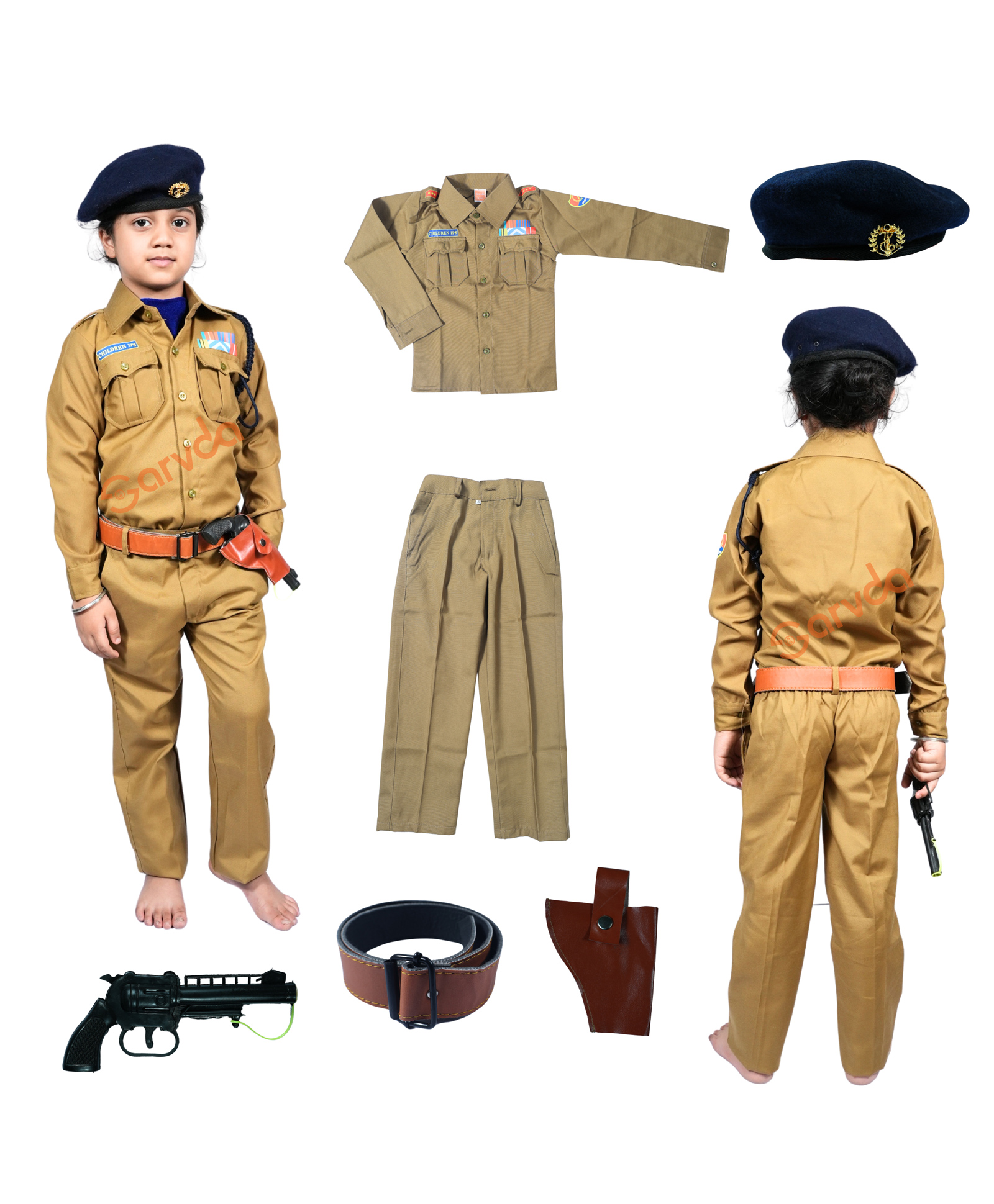 Sarvda Woven Full Sleeves Police Inspector Costume Set - Khaki-picture-10