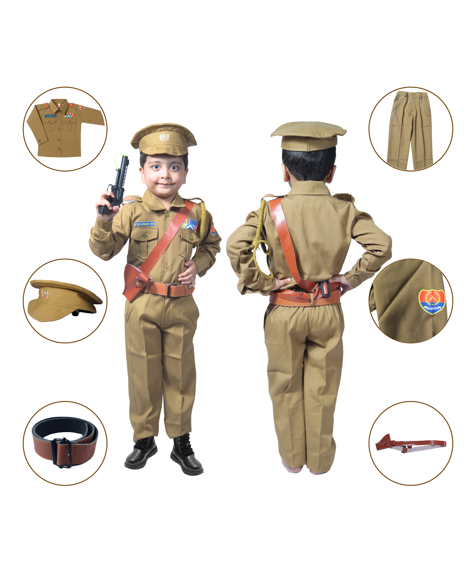Sarvda Woven Full Sleeves Police Inspector Costume Set - Khaki-image-36