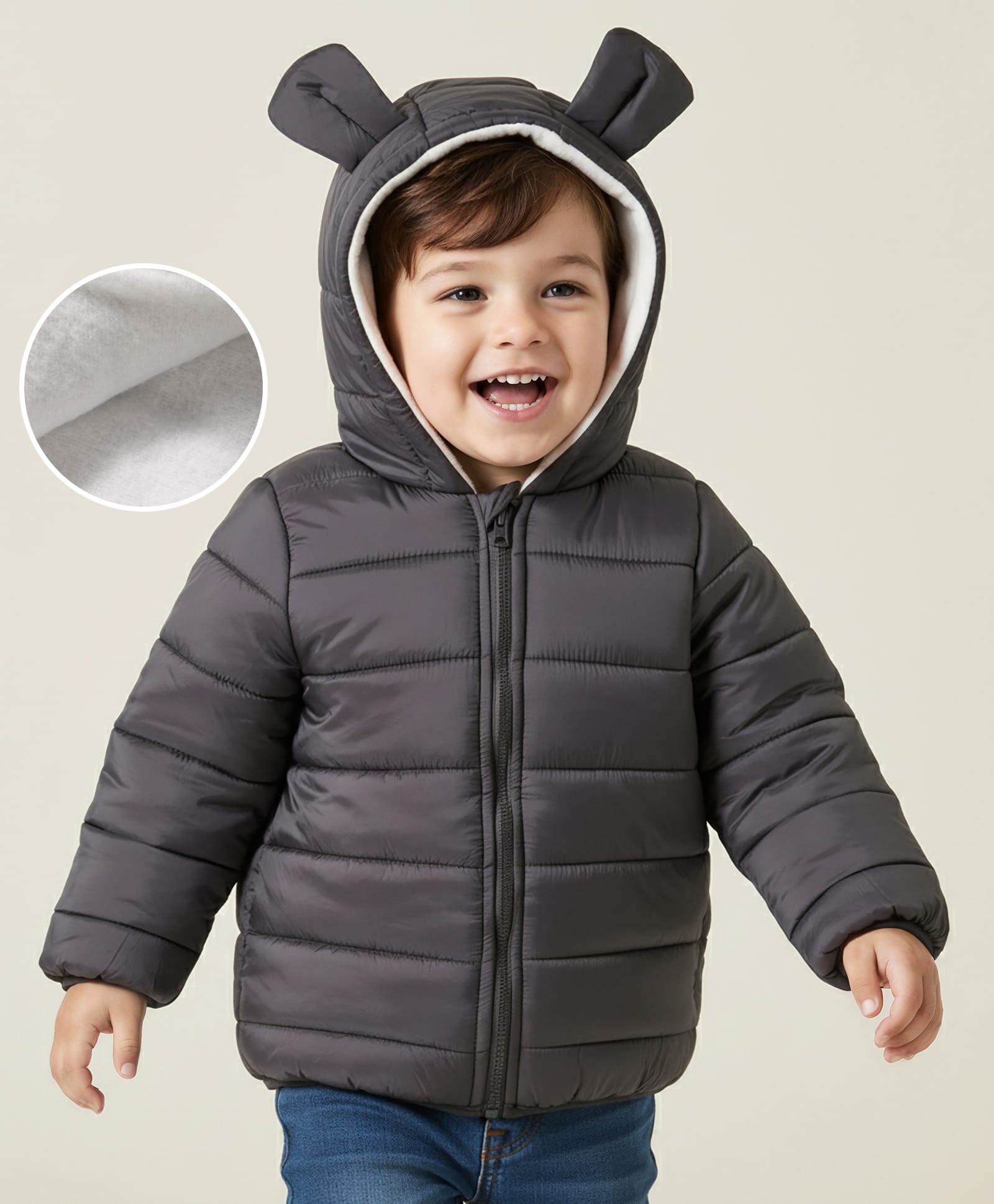 Mark & Mia Full Sleeves Hooded Padded Jacket with Ear Detailing - Black-picture-18