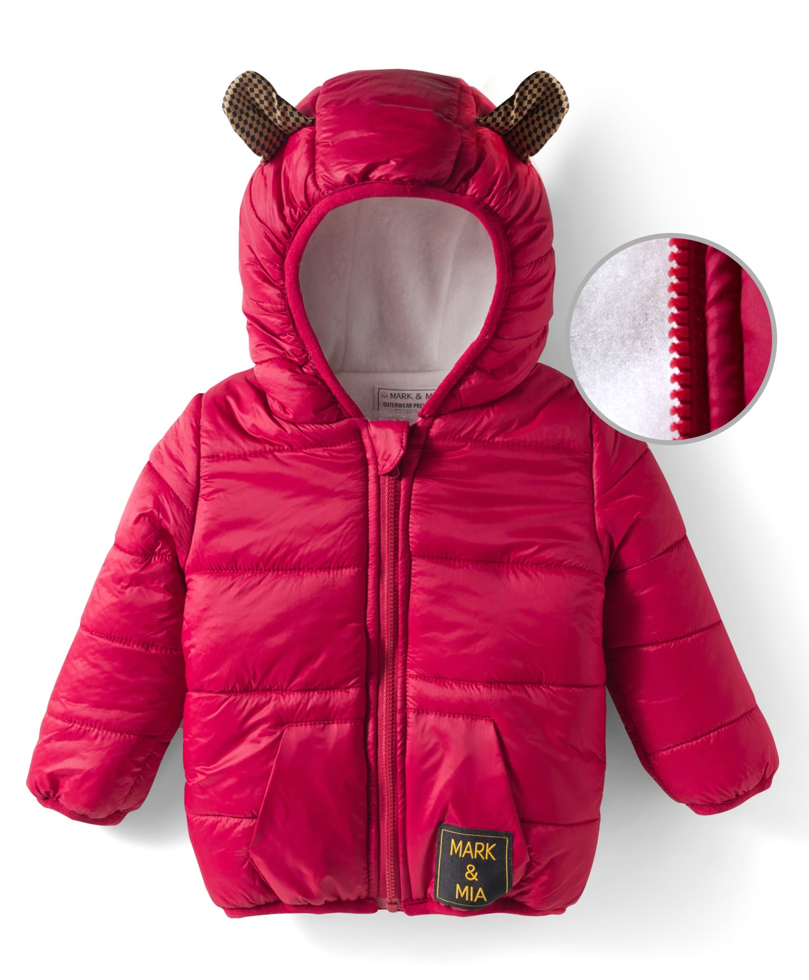 Mark & Mia Woven Full Sleeves Solid Color Hooded Padded Jacket with Ear Applique - Maroon